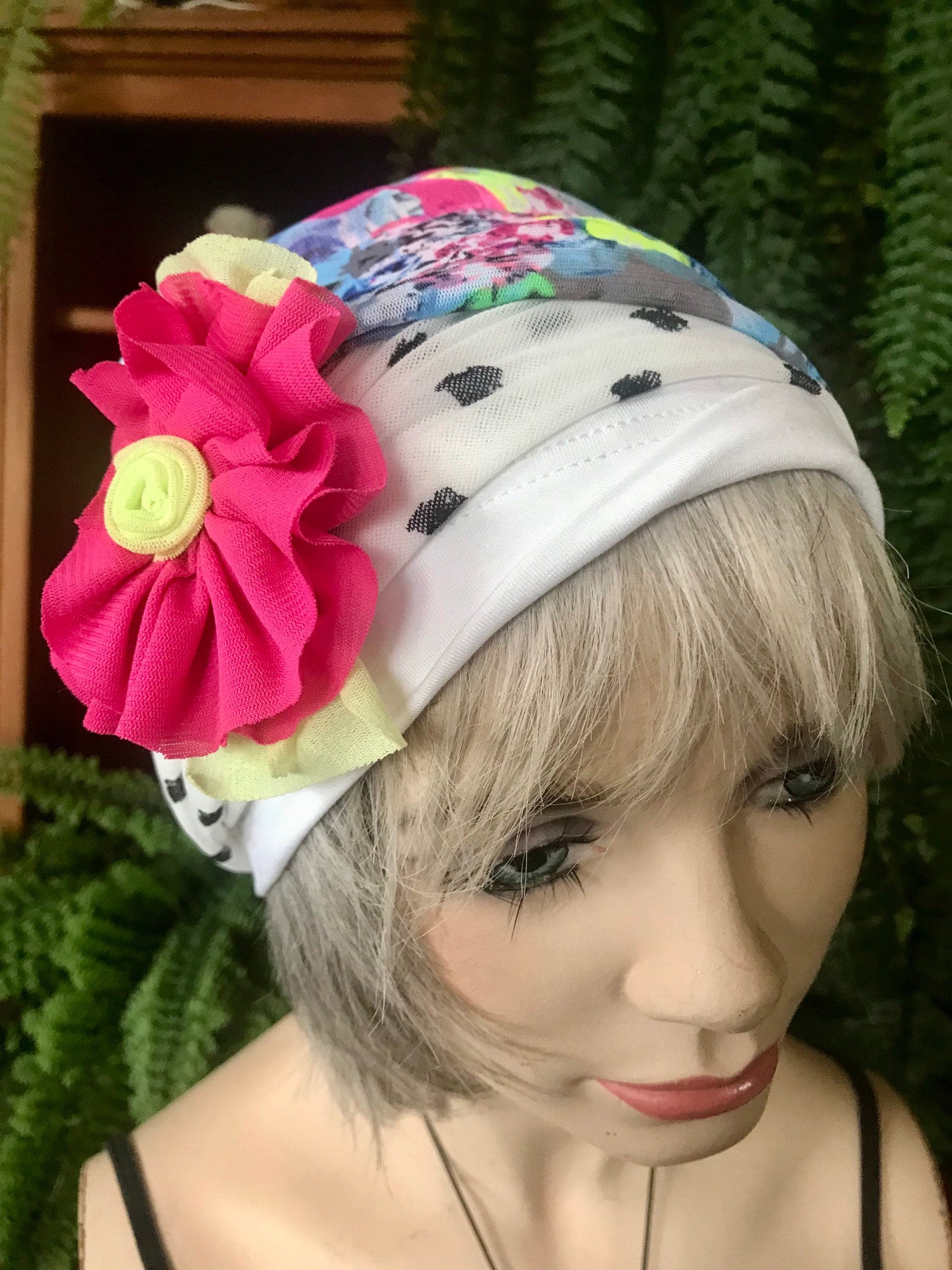 womens chemo hat chemo cap soft hats head covers with two separate bands and flower