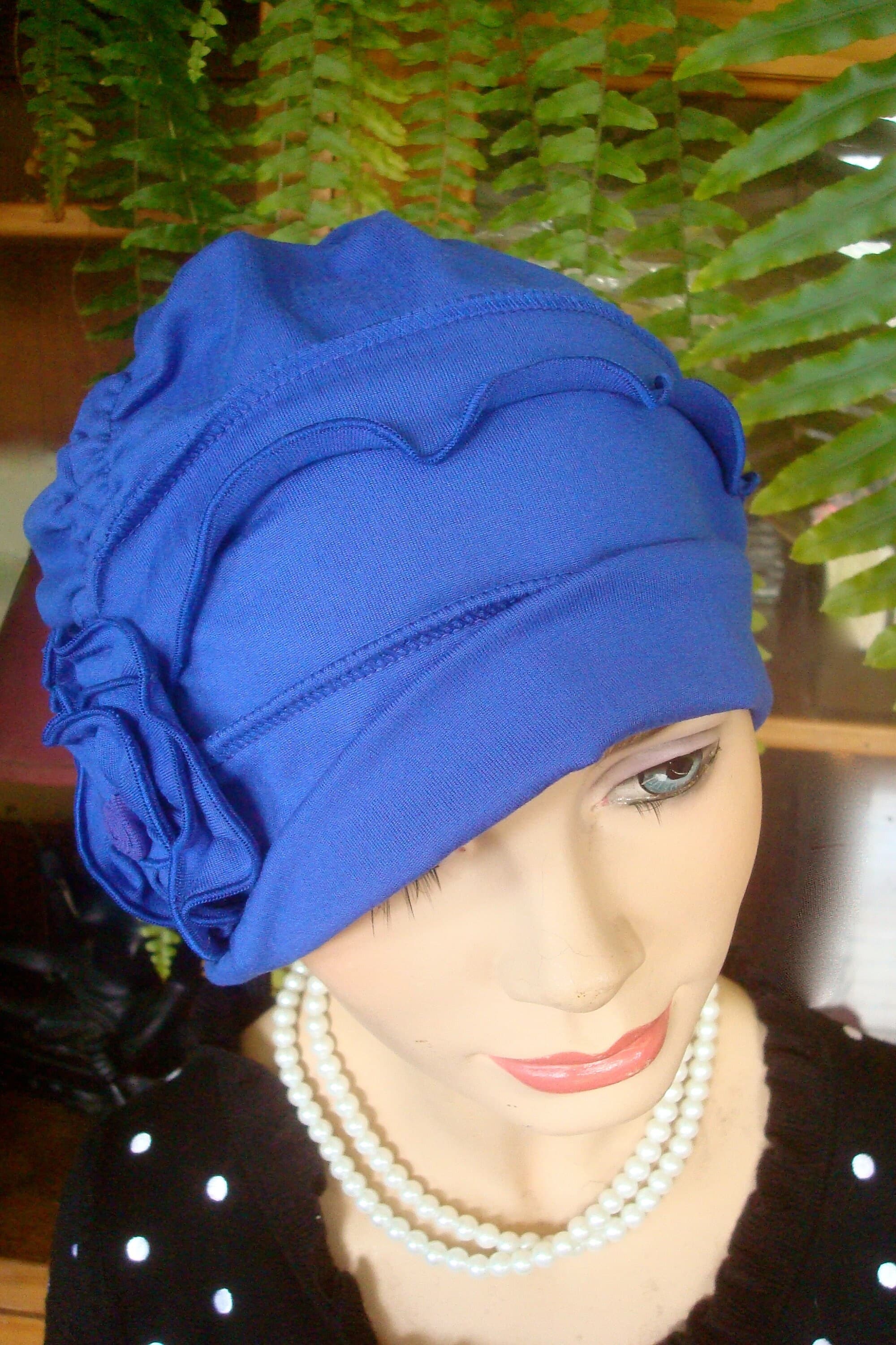womens blue hat blue hat womens blue hat soft hat chemo hat womens chemo hat chemotherapy hat chemo soft hat slouchy hat - image 5