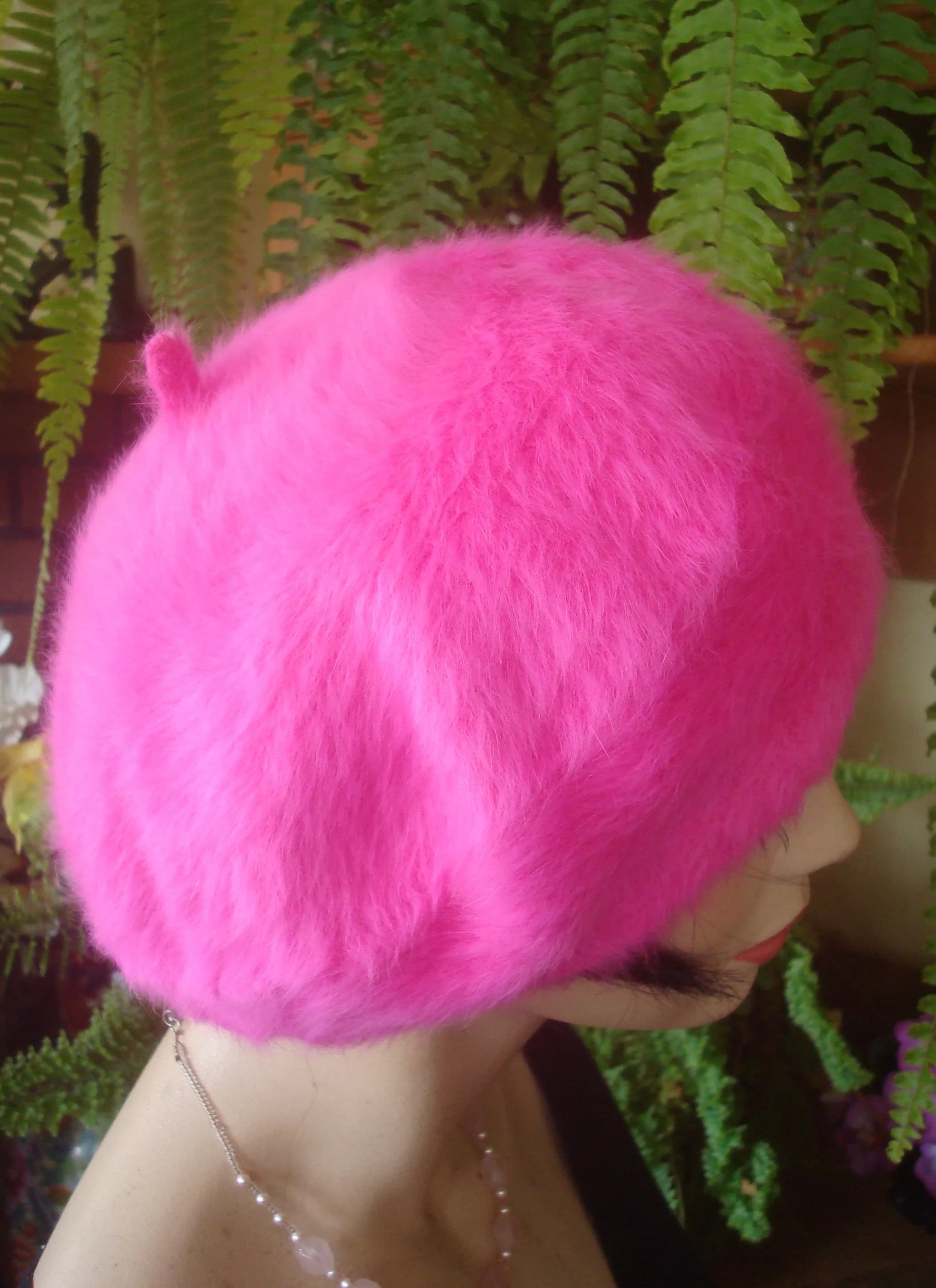 womens pink beret womens berets soft beret angora beret fur beret french beret womens french beret hot pink beret womens tam - image 5