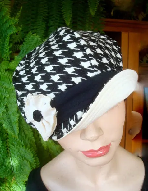womens hats newsboy winter knit houndstooth hat chemo hats soft hat cosy hat slouchy black white - image 4