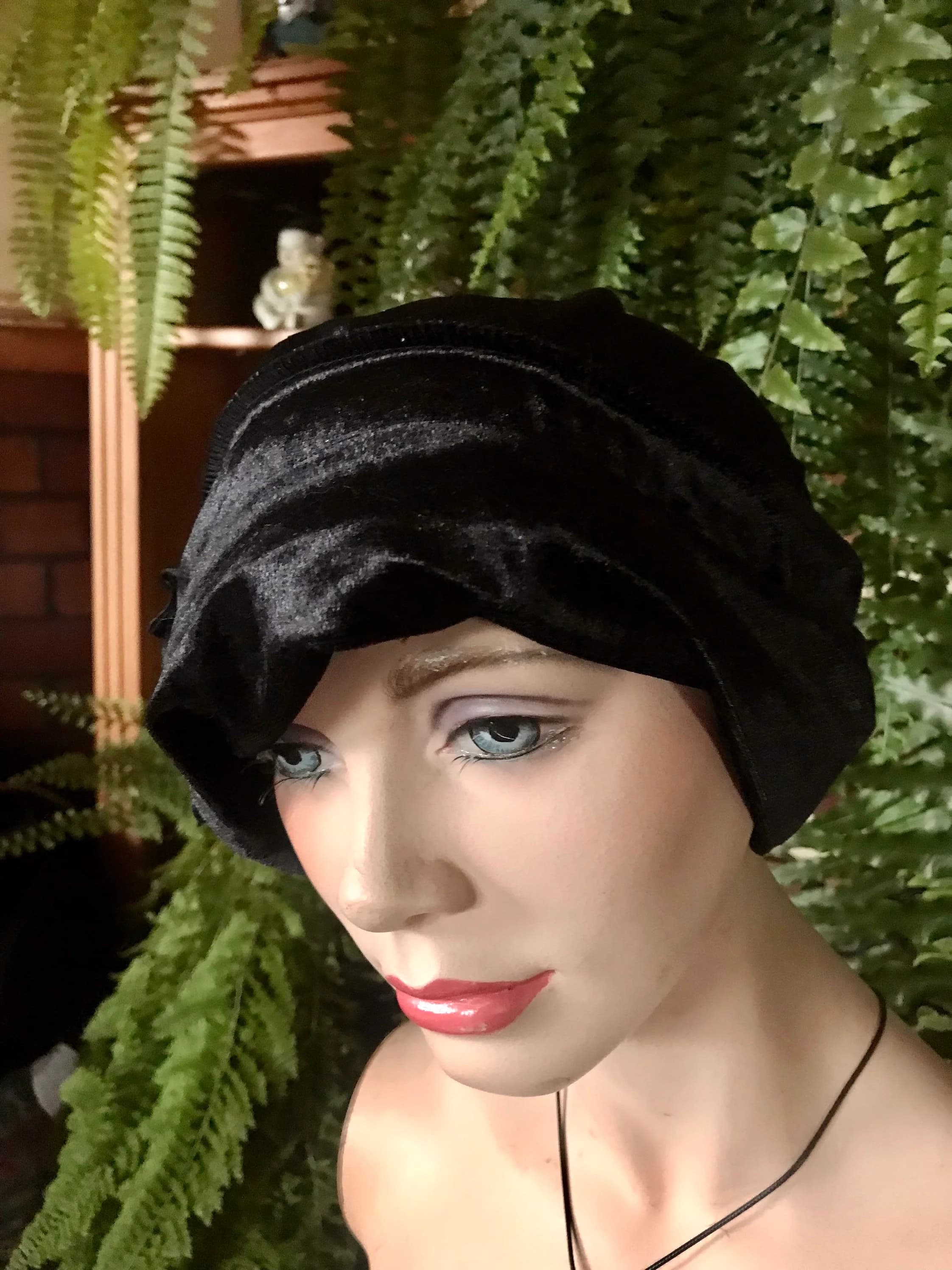 Womens black hat womens velvet hat slouchy hat black velvet hat - image 5