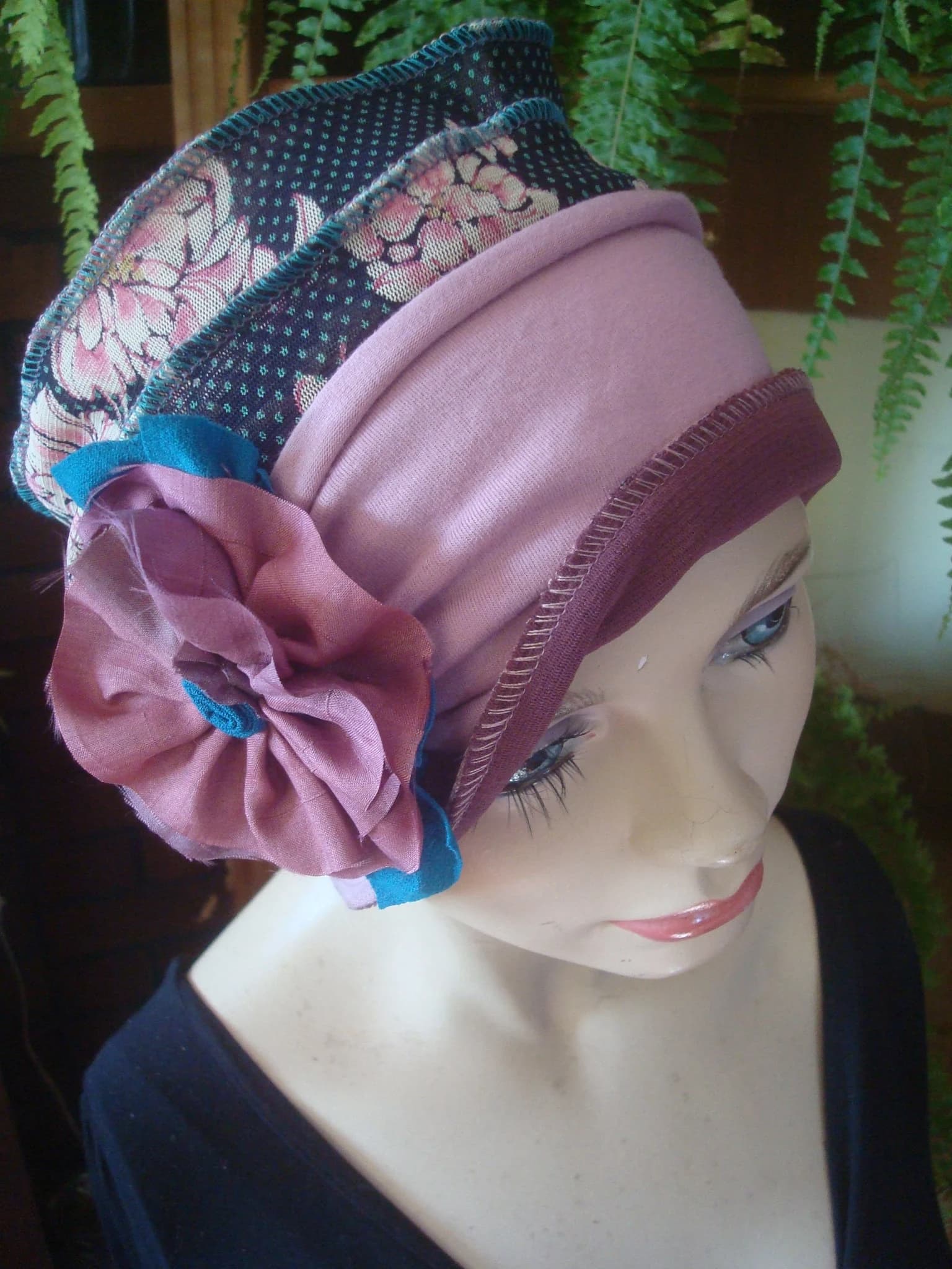 womens hat pink hat womens chemo hat chemo headwear chemo gift womens flapper chemo turban womens soft hat - image 3