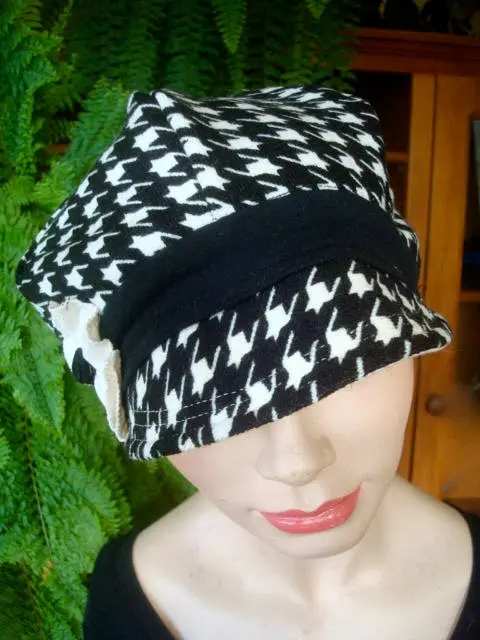 womens hats newsboy winter knit houndstooth hat chemo hats soft hat cosy hat slouchy black white - image 5