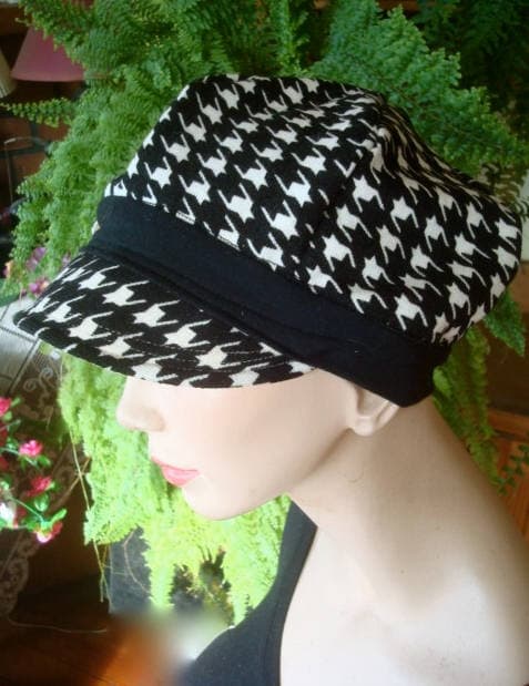 womens hats newsboy winter knit houndstooth hat chemo hats soft hat cosy hat slouchy black white - image 3