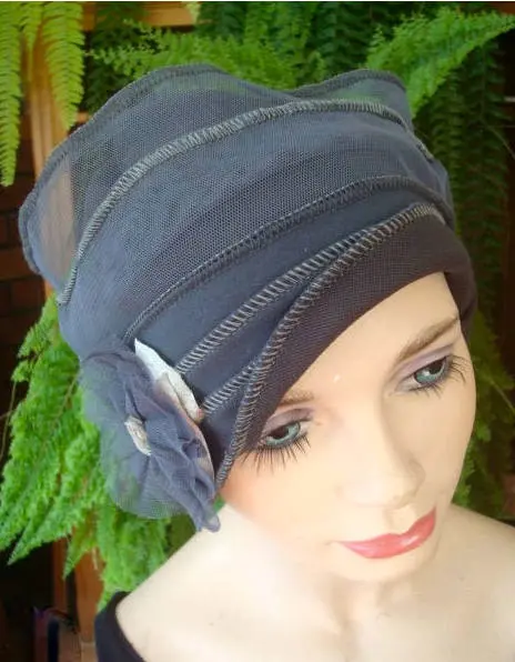 Womens Chemo Hat Headcover  hat denim blue headwear Soft cloche chemotherapy cancer - image 4