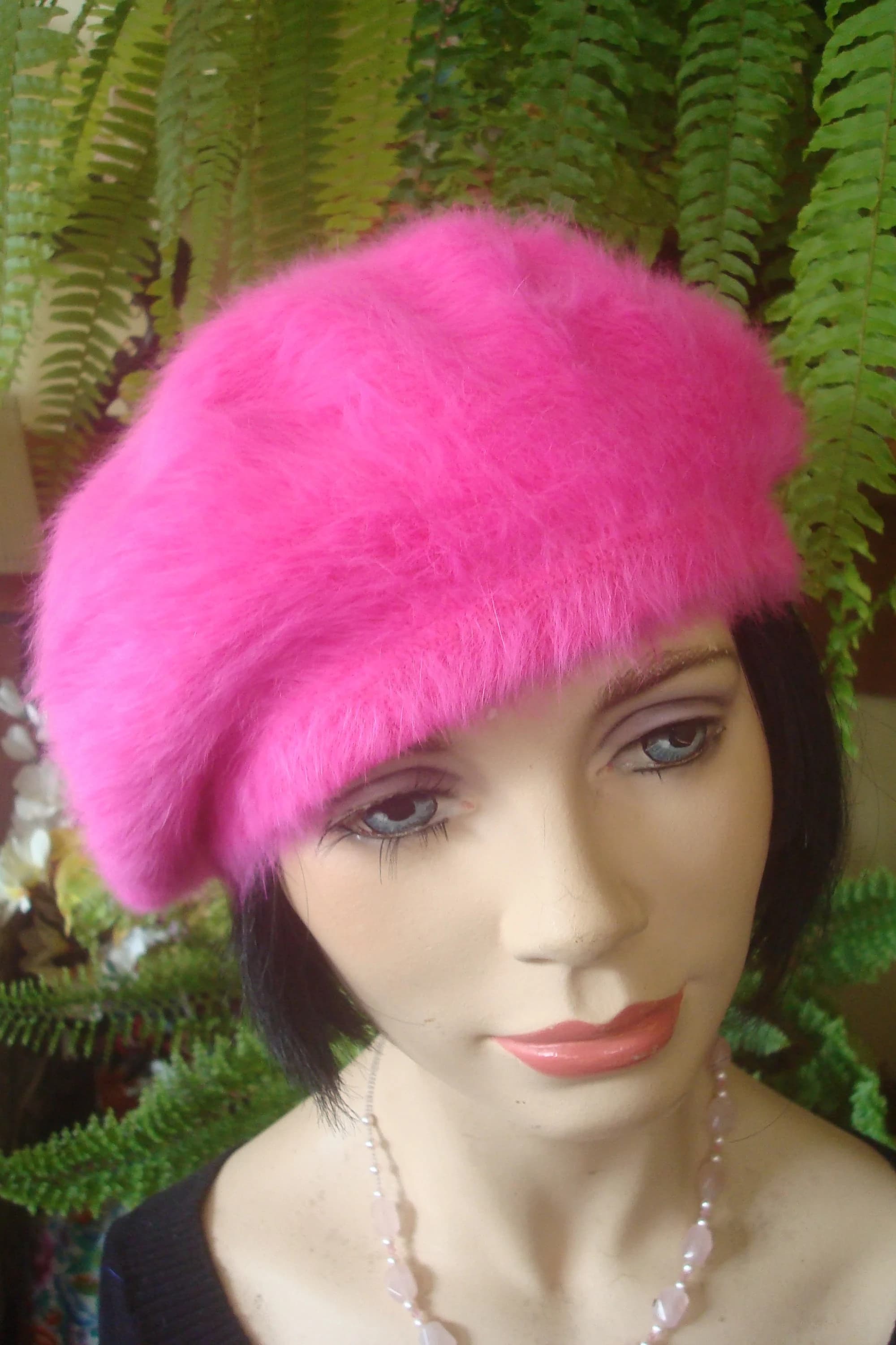 womens pink beret womens berets soft beret angora beret fur beret french beret womens french beret hot pink beret womens tam - image 3