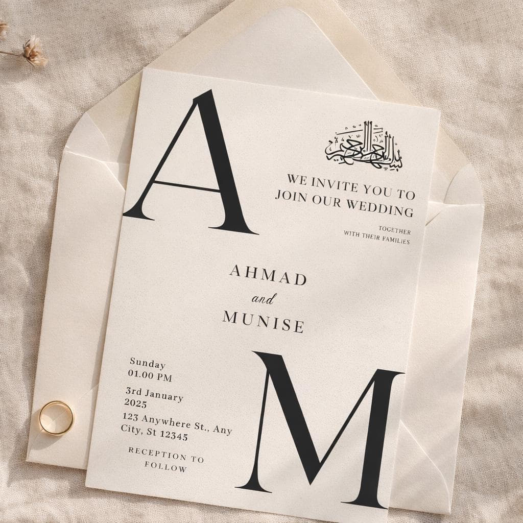 Editable Islamic Wedding Invitation Template, Modern Nikkah Invite, Minimal Muslim Wedding Canva Card - image 2