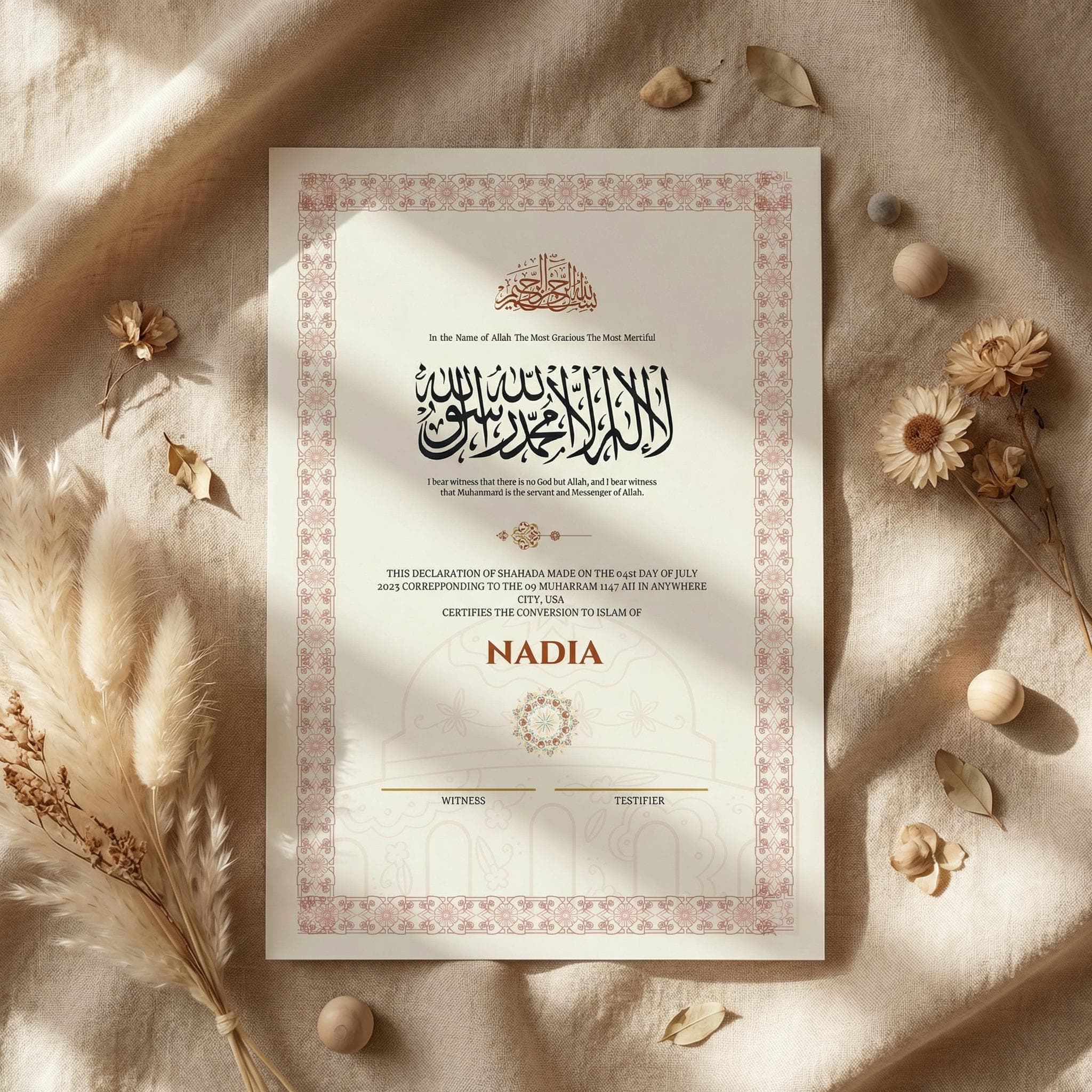 Islamic Shahada Certificate Template, Printable Muslim Certificate, Editable Arabic Calligraphy Keepsake, Canva Download - image 4