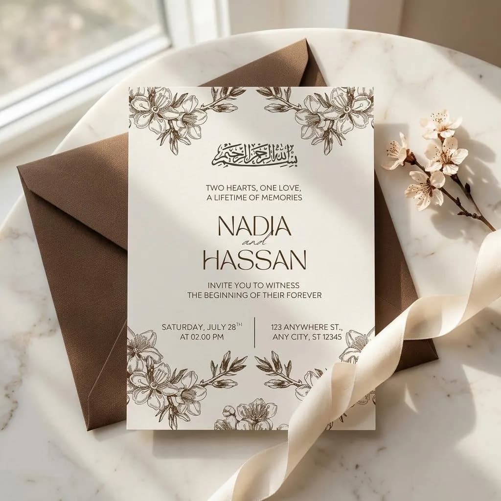 Editable Islamic Nikkah Invitation Template, Elegant Muslim Wedding Invite Canva, Digital Download - image 3