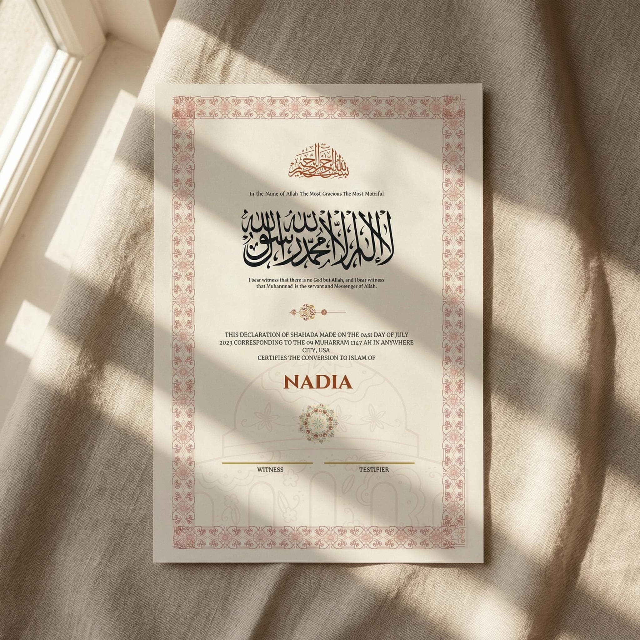 Islamic Shahada Certificate Template, Printable Muslim Certificate, Editable Arabic Calligraphy Keepsake, Canva Download - image 2