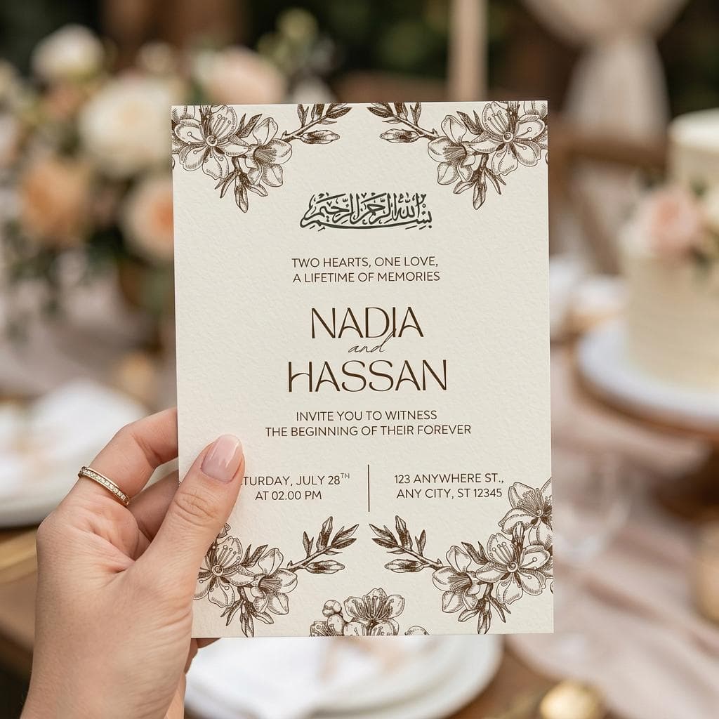Editable Islamic Nikkah Invitation Template, Elegant Muslim Wedding Invite Canva, Digital Download - image 2