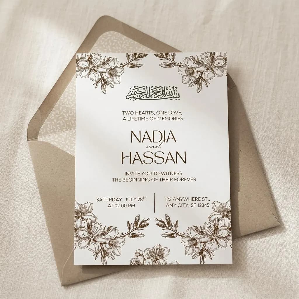 Editable Islamic Nikkah Invitation Template, Elegant Muslim Wedding Invite Canva, Digital Download - image 5