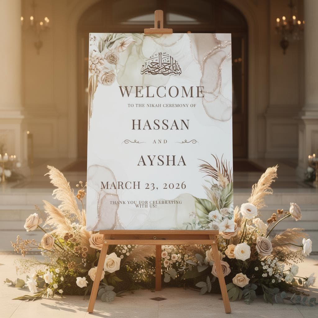 Islamic Wedding Welcome Sign Template Editable Canva Nikkah Entrance Board - image 5