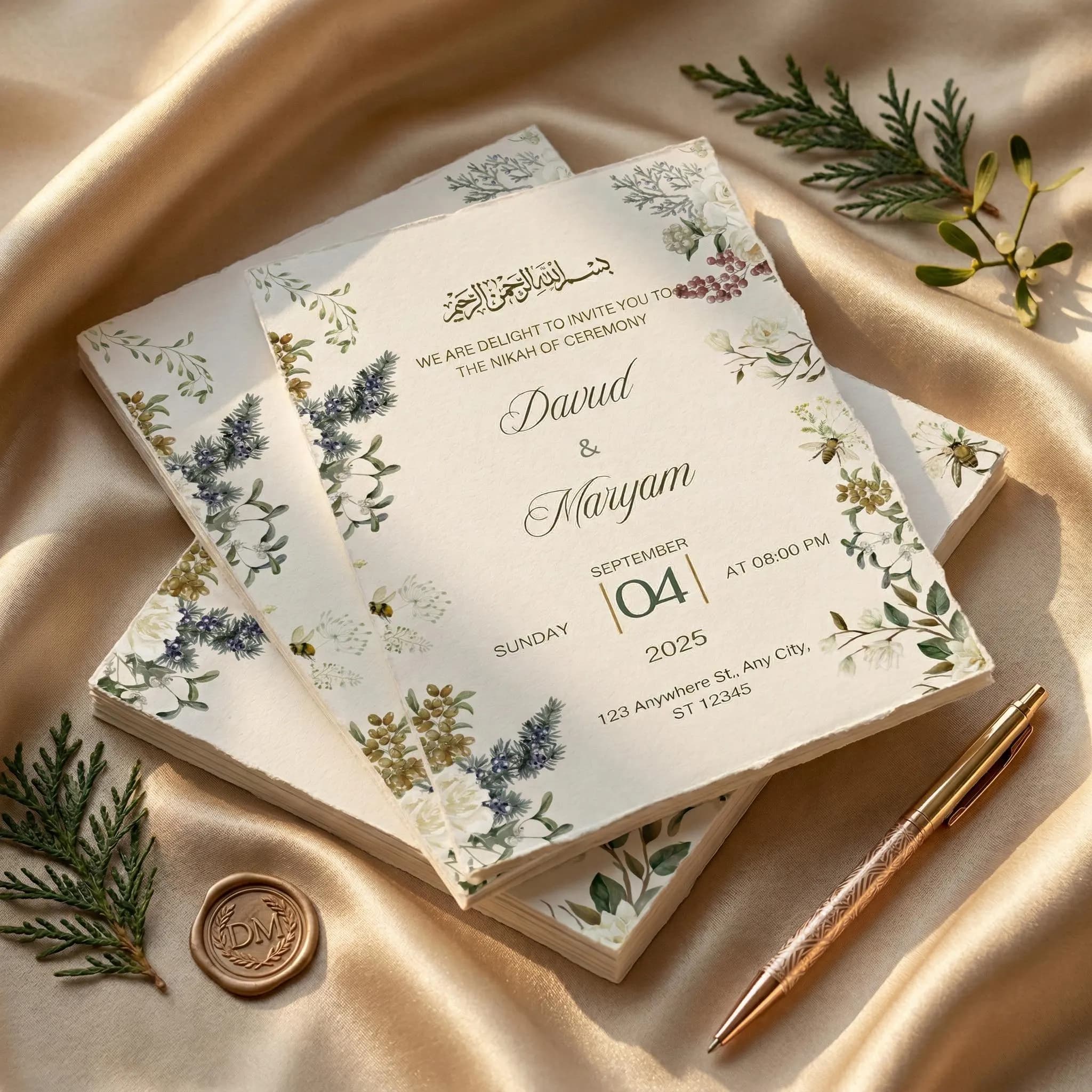 Editable Islamic Wedding Invitation, Nikkah Invitation Template, Muslim Invite, Floral Bismillah Canva Card - image 4