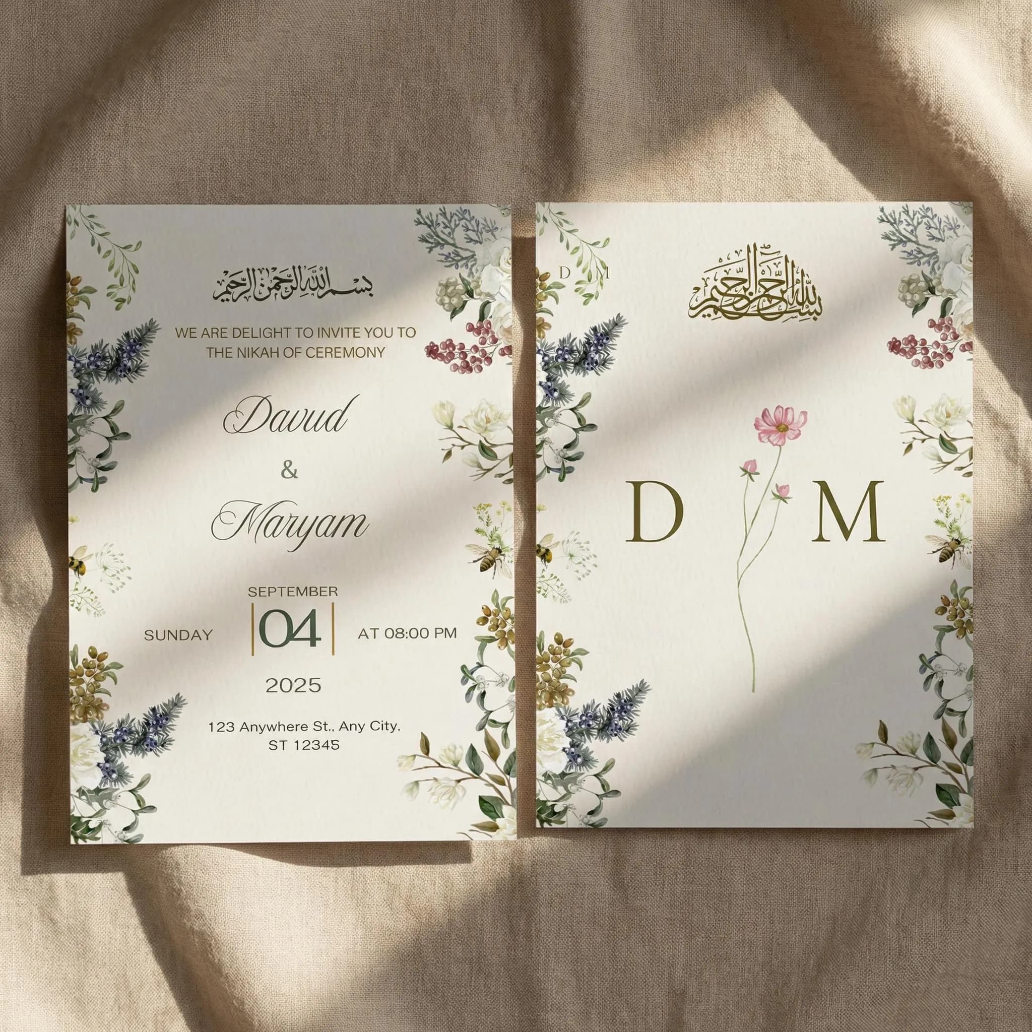Editable Islamic Wedding Invitation, Nikkah Invitation Template, Muslim Invite, Floral Bismillah Canva Card - image 3