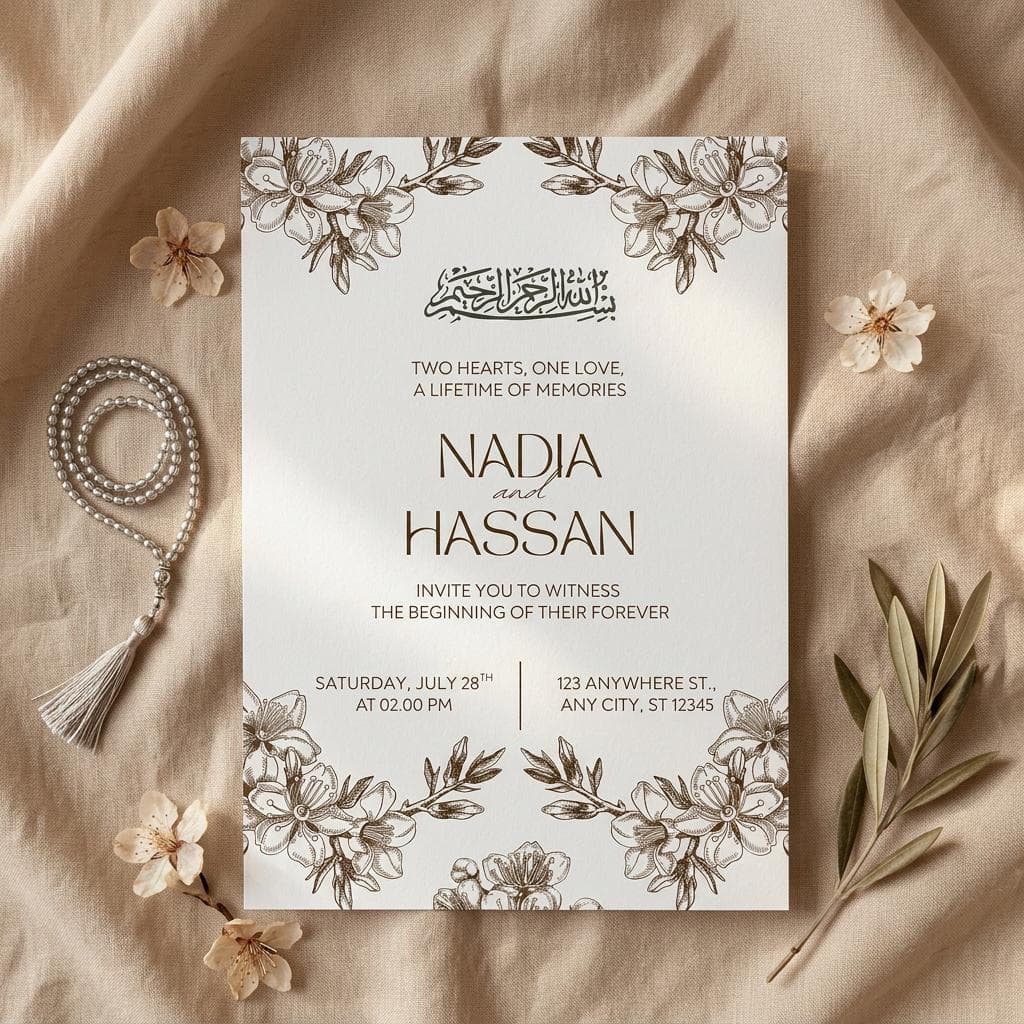 Editable Islamic Nikkah Invitation Template, Elegant Muslim Wedding Invite Canva, Digital Download