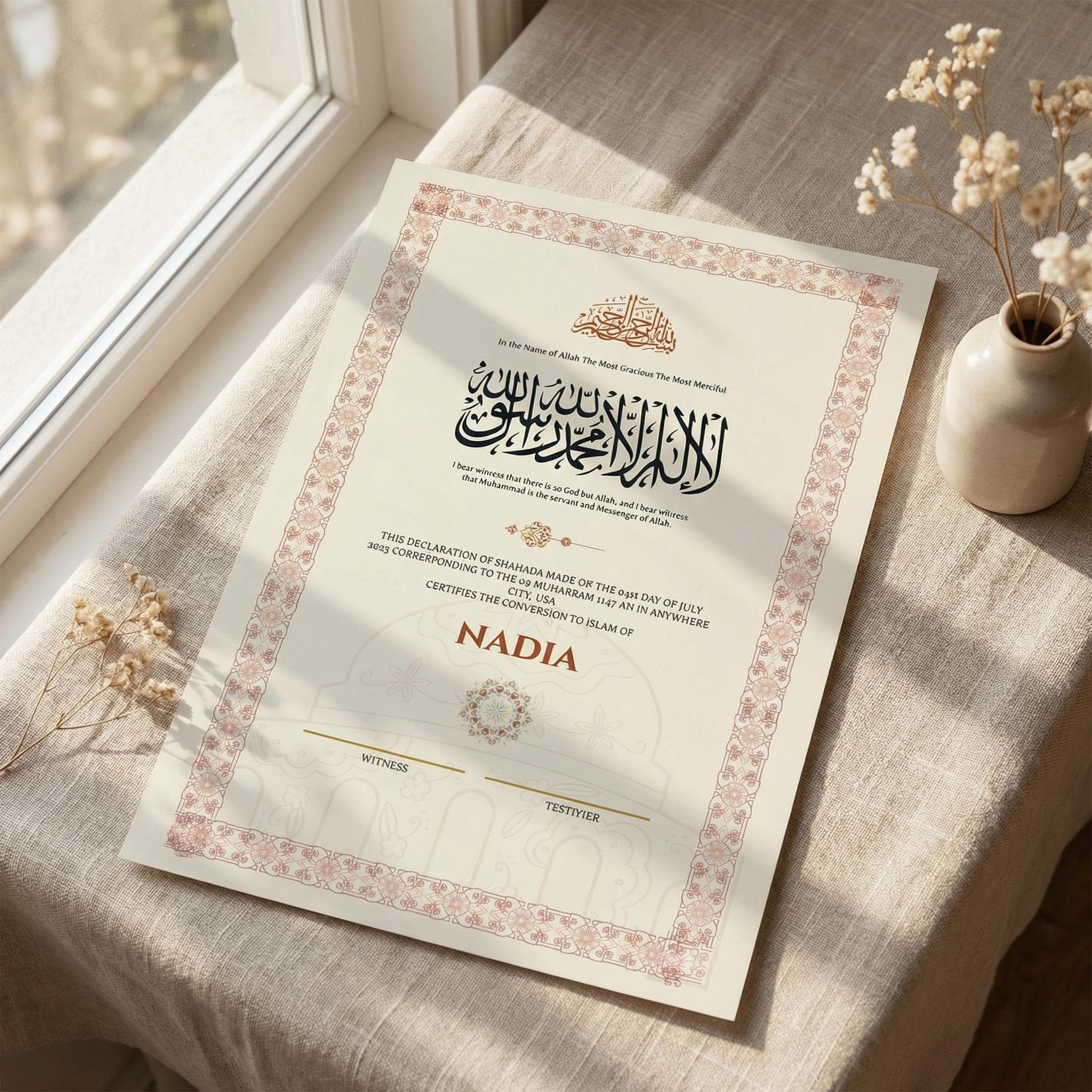 Islamic Shahada Certificate Template, Printable Muslim Certificate, Editable Arabic Calligraphy Keepsake, Canva Download