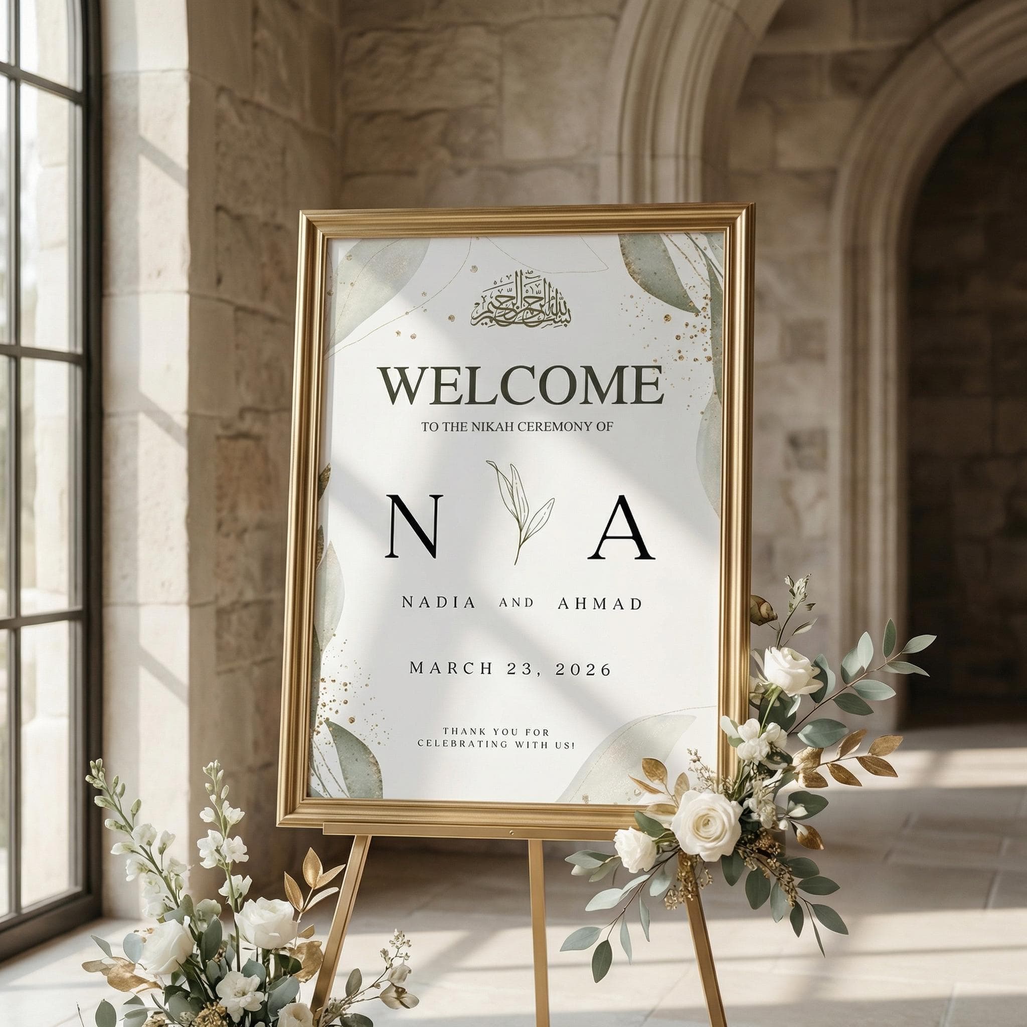 Editable Islamic Nikkah Welcome Board, Muslim Ceremony Entrance Decor, Canva Template - image 5