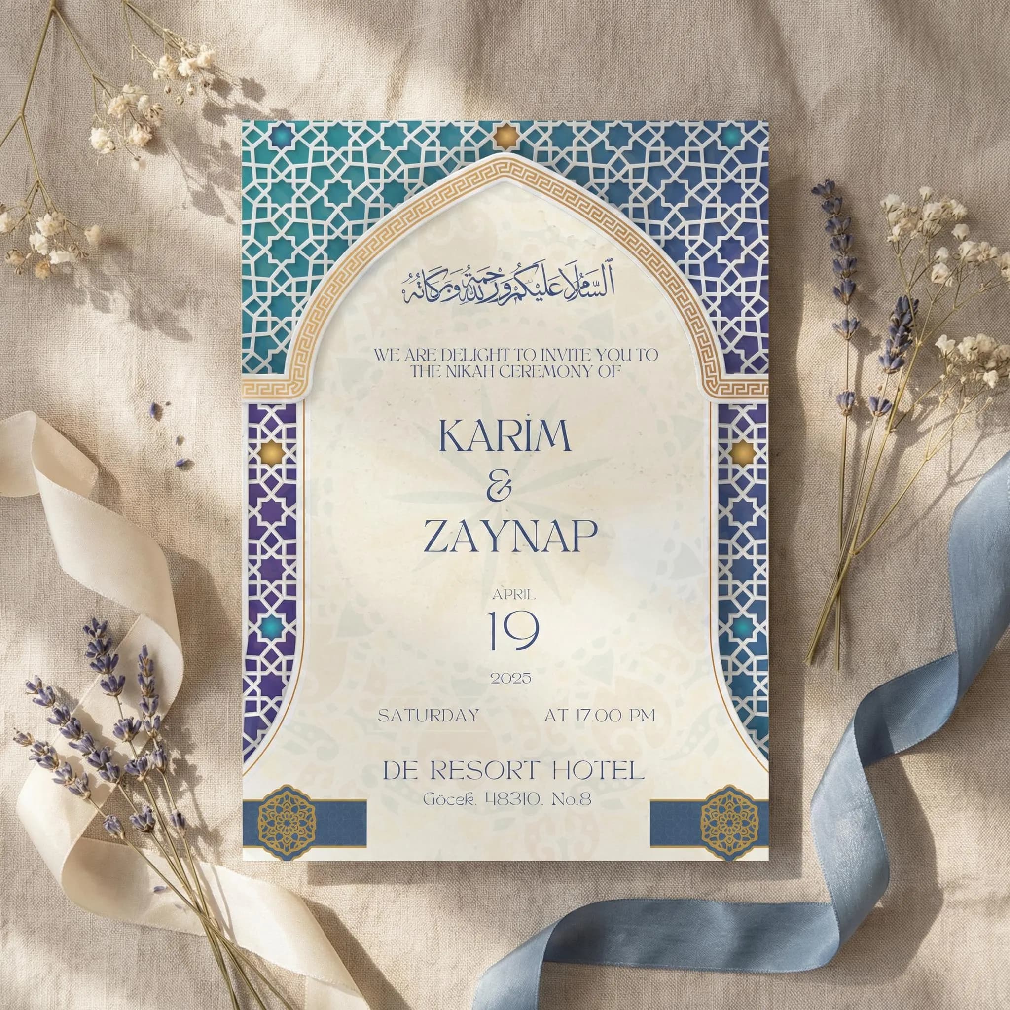 Islamic Nikah Invite Template, Editable Muslim Ceremony Card, Arabic Canva Download - image 5