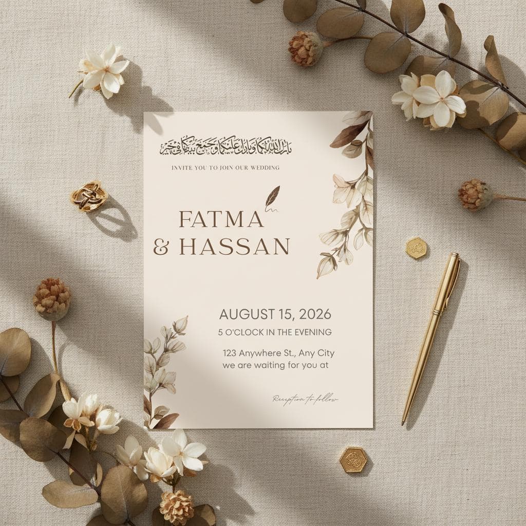 Islamic Wedding Invitation Template, Floral Nikkah Invite, Editable Muslim Wedding Card, Canva Download