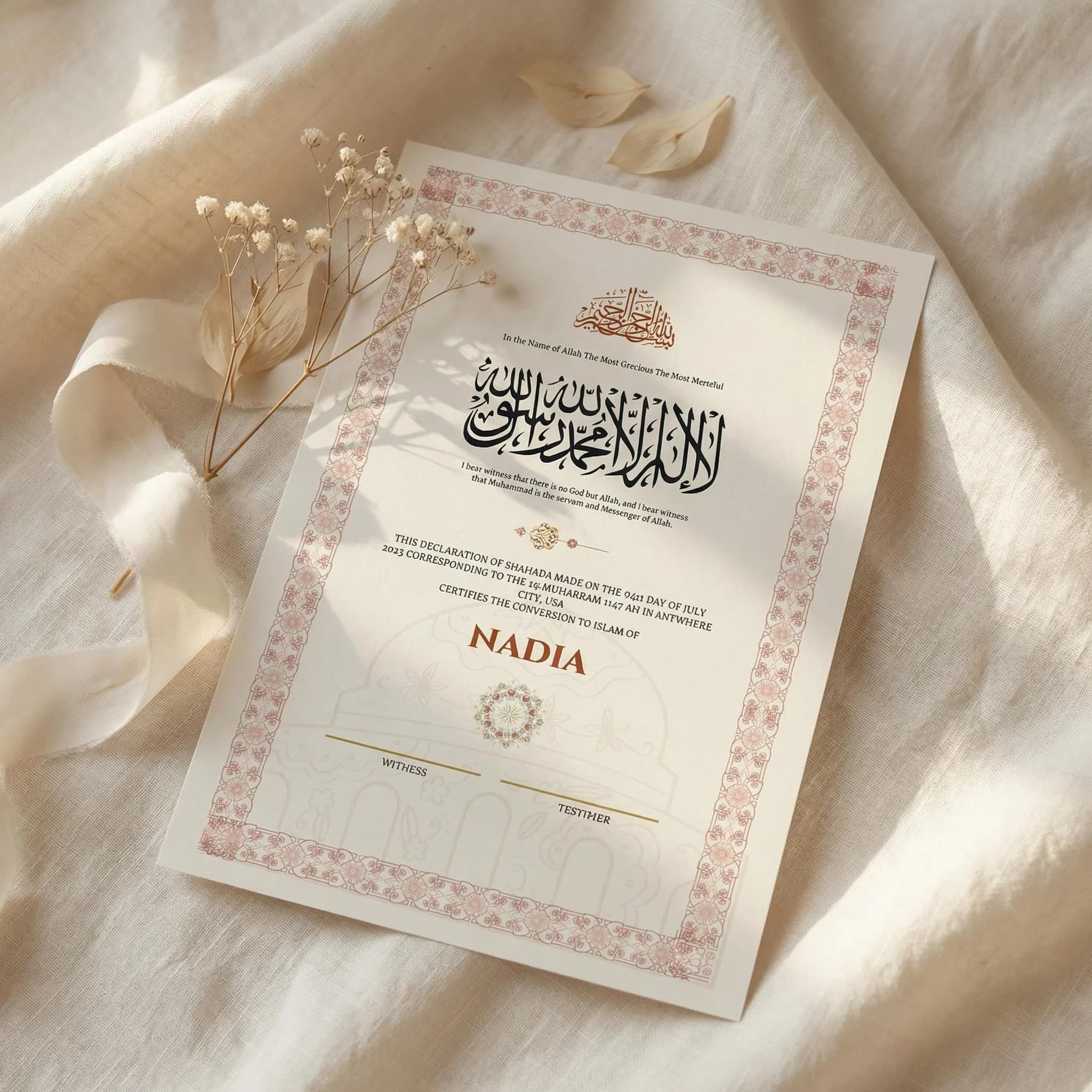 Islamic Shahada Certificate Template, Printable Muslim Certificate, Editable Arabic Calligraphy Keepsake, Canva Download - image 5