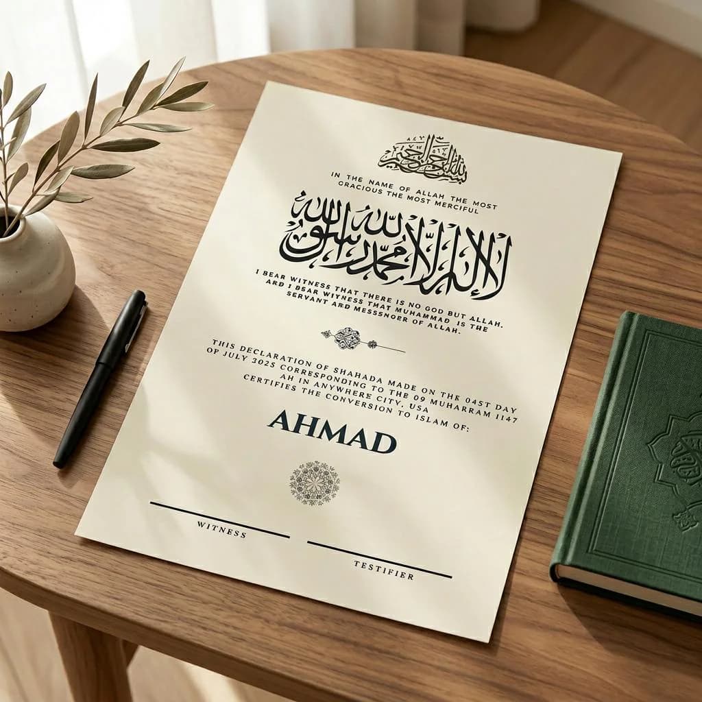 Editable Shahada Certificate Template, Islamic Conversion Printable, Arabic Calligraphy Canva