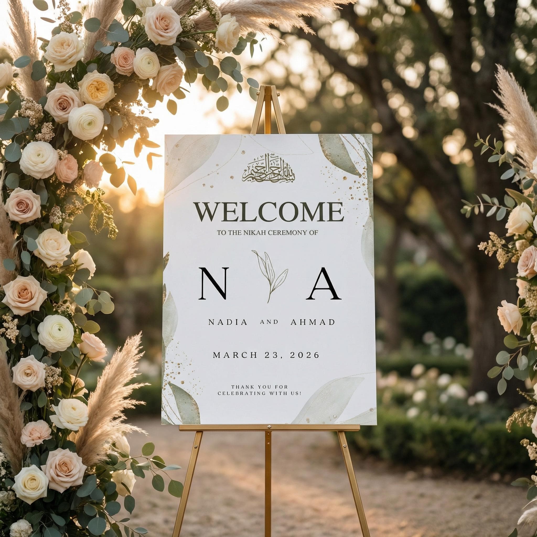 Editable Islamic Nikkah Welcome Board, Muslim Ceremony Entrance Decor, Canva Template - image 2