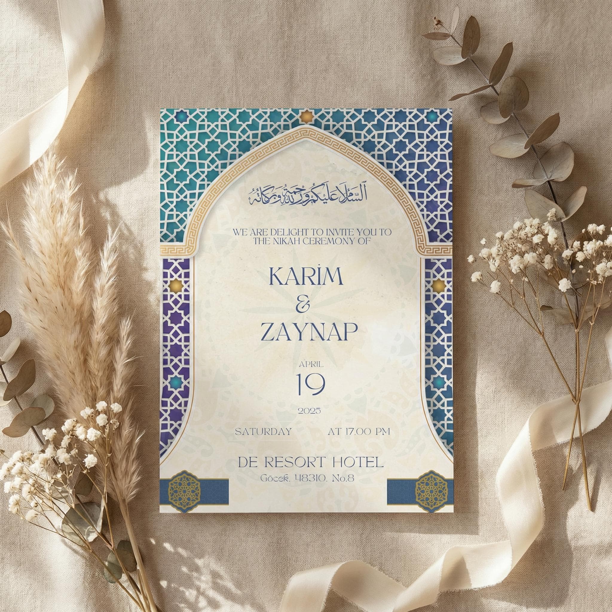 Islamic Nikah Invite Template, Editable Muslim Ceremony Card, Arabic Canva Download - image 3