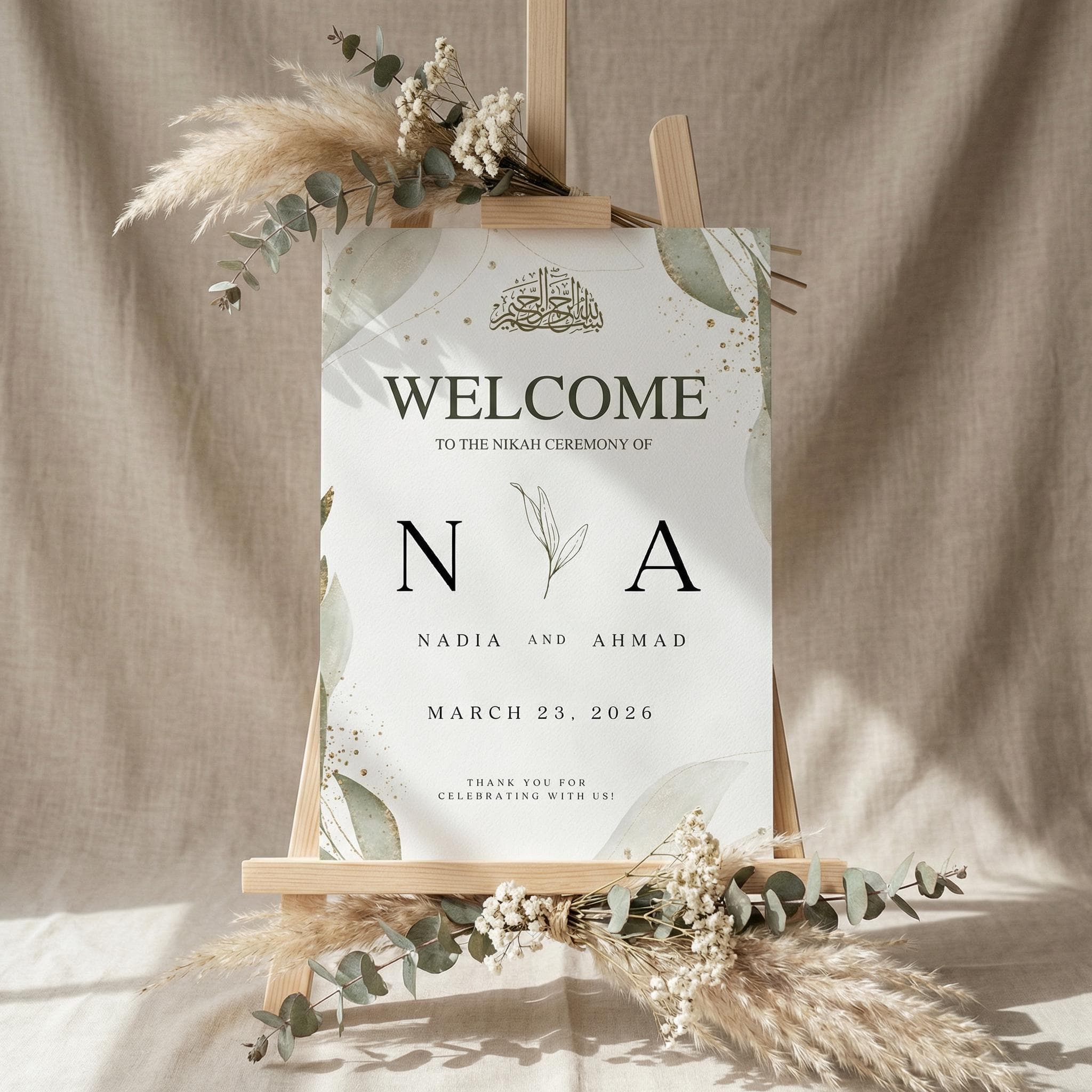Editable Islamic Nikkah Welcome Board, Muslim Ceremony Entrance Decor, Canva Template - image 4