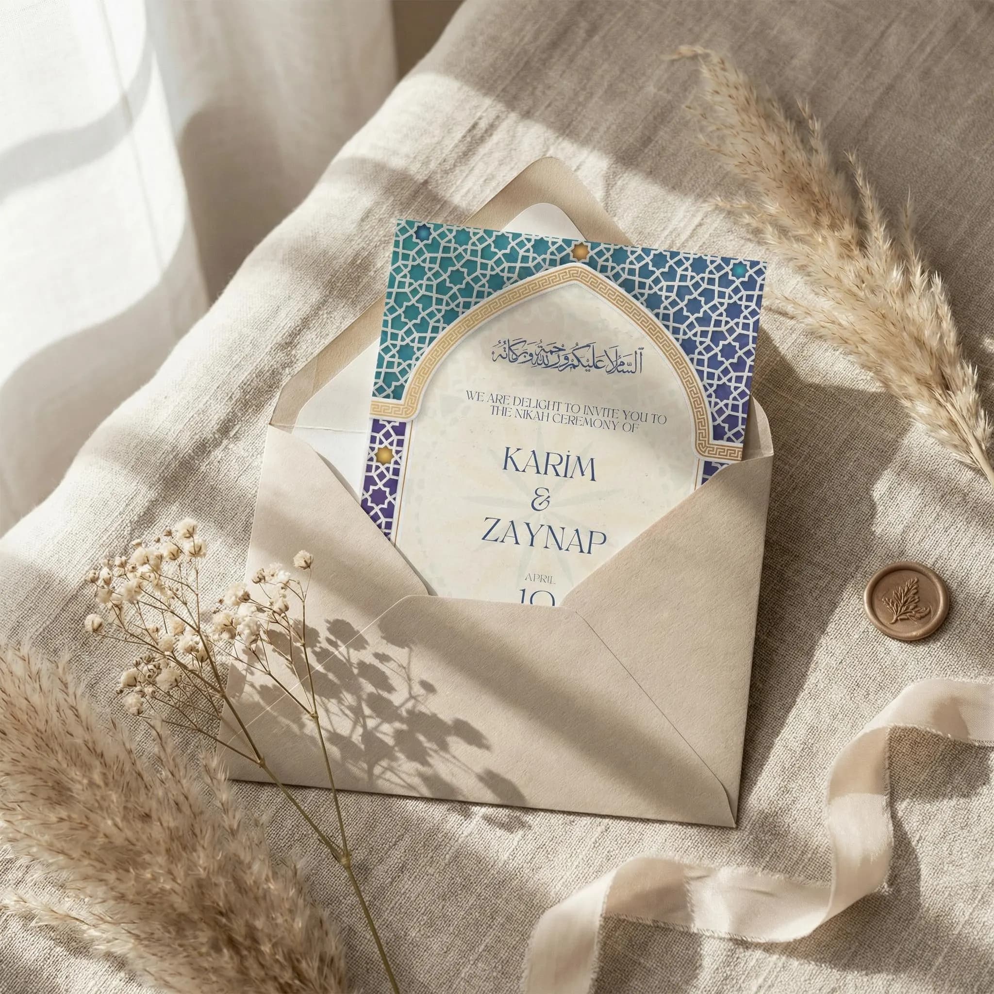 Islamic Nikah Invite Template, Editable Muslim Ceremony Card, Arabic Canva Download - image 4