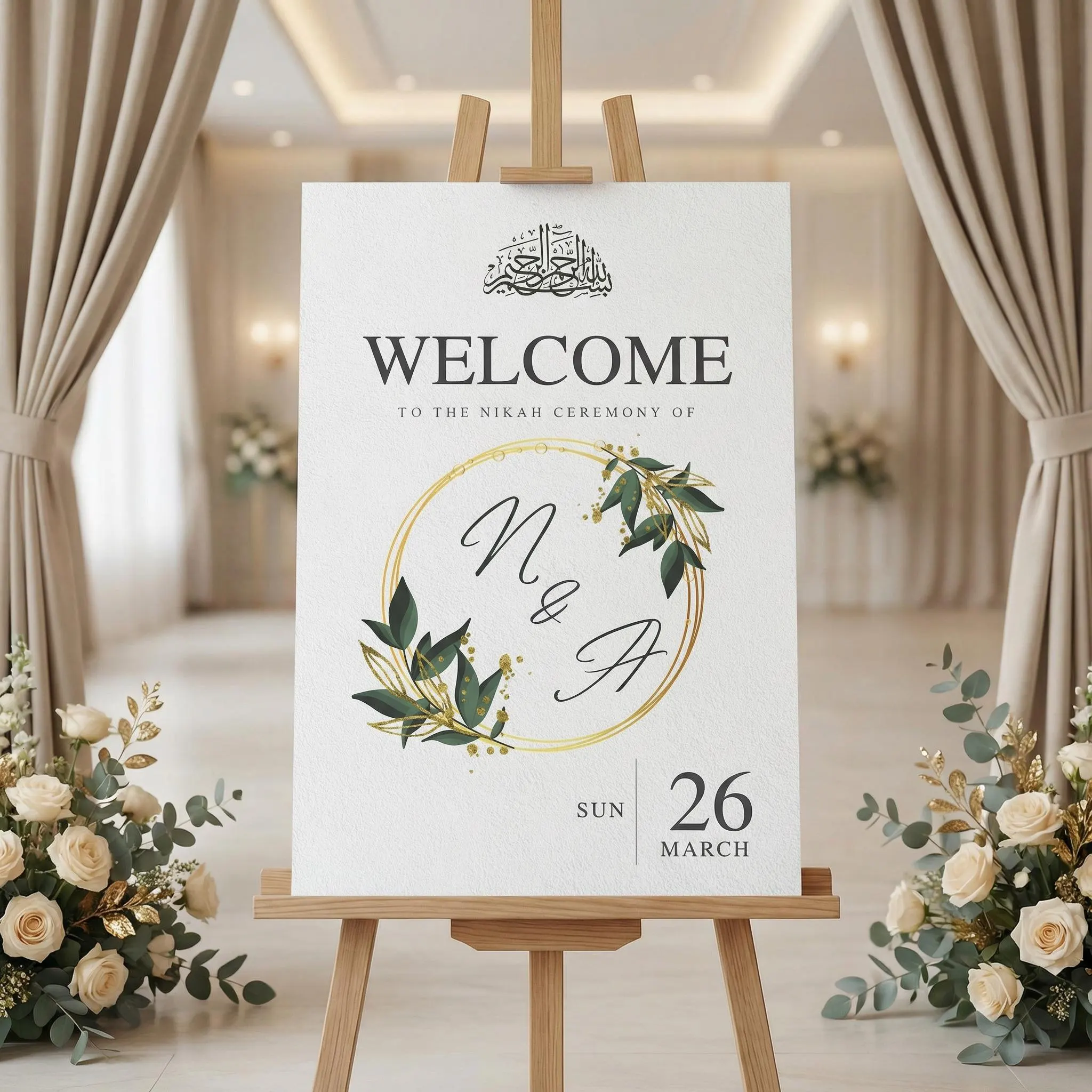 Editable Islamic Nikkah Welcome Sign, Muslim Wedding Entrance Template Canva - image 5