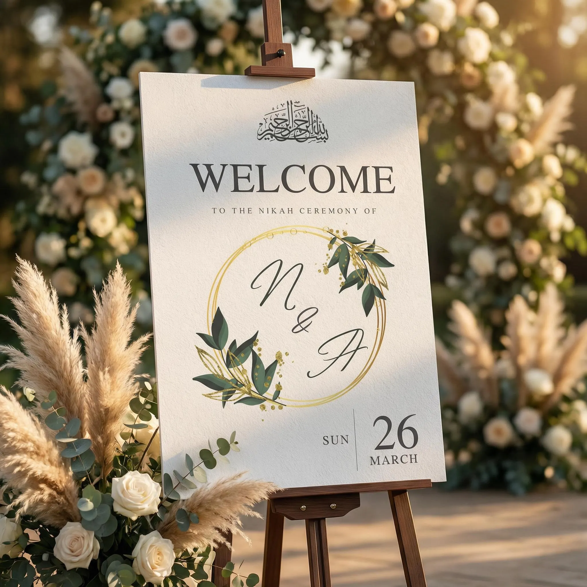 Editable Islamic Nikkah Welcome Sign, Muslim Wedding Entrance Template Canva