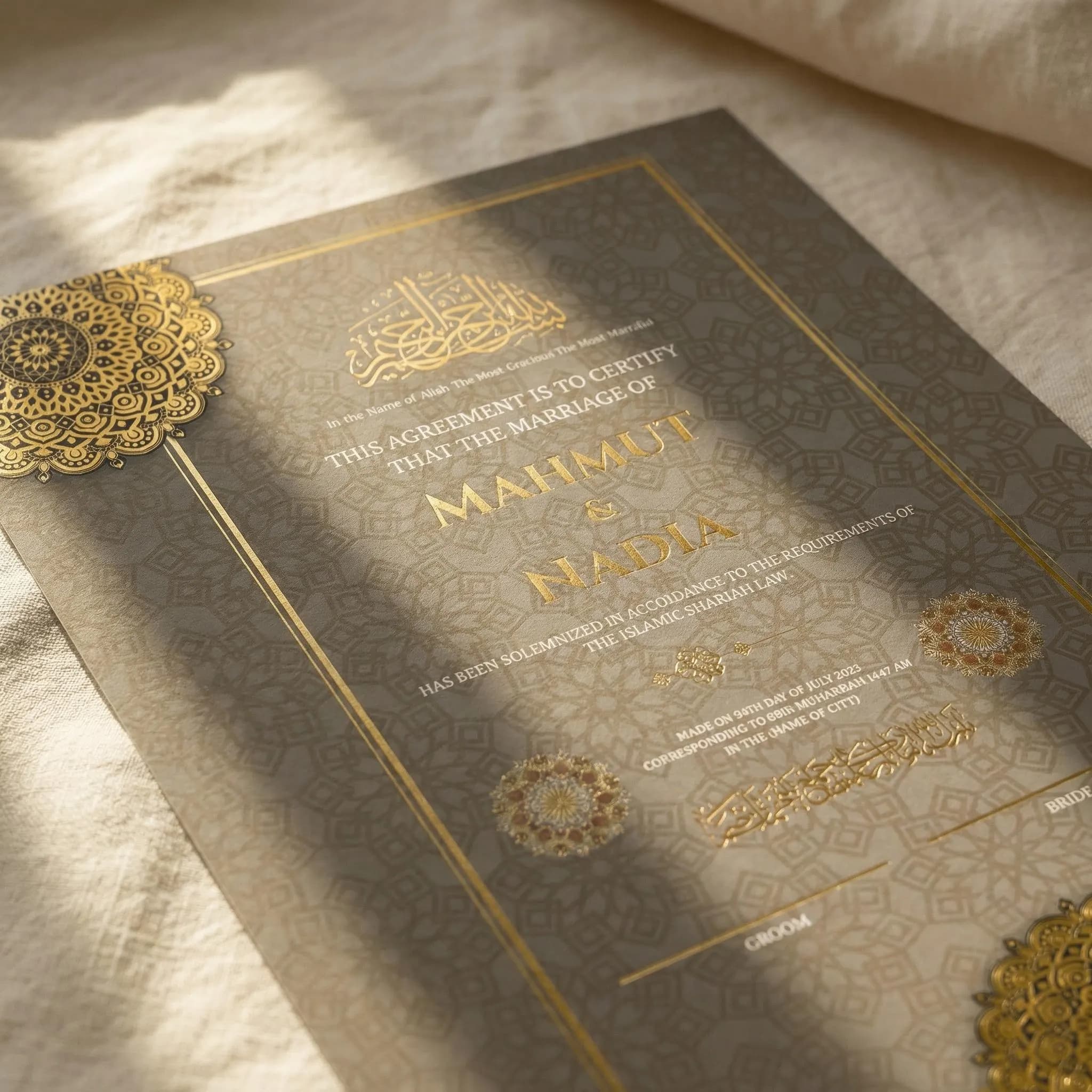 Editable Islamic Nikah Certificate Template, Luxury Muslim Marriage Certificate Canva Download - image 2