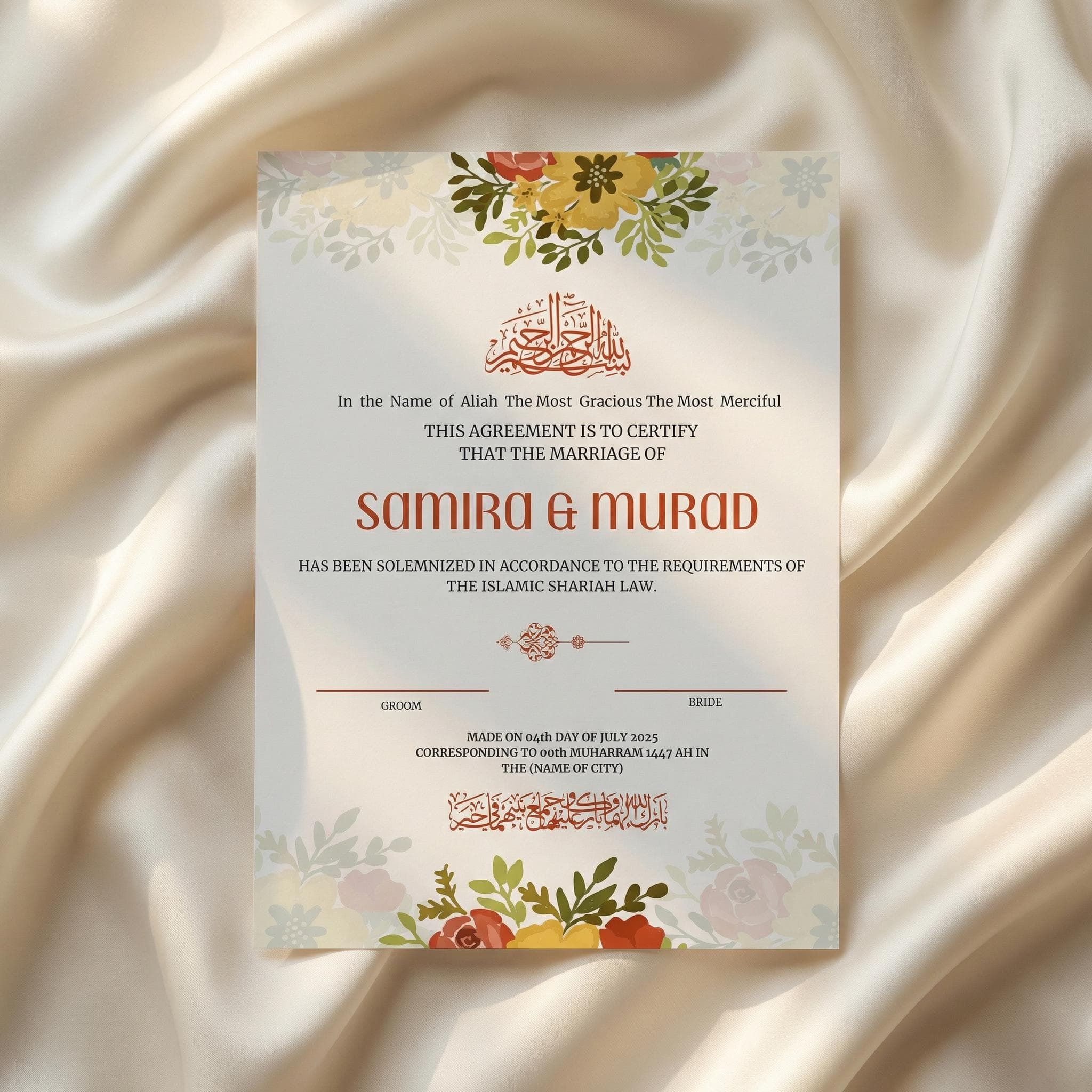 Editable Nikkah Certificate Template, Islamic Marriage Certificate, Muslim Wedding Canva Printable - image 2