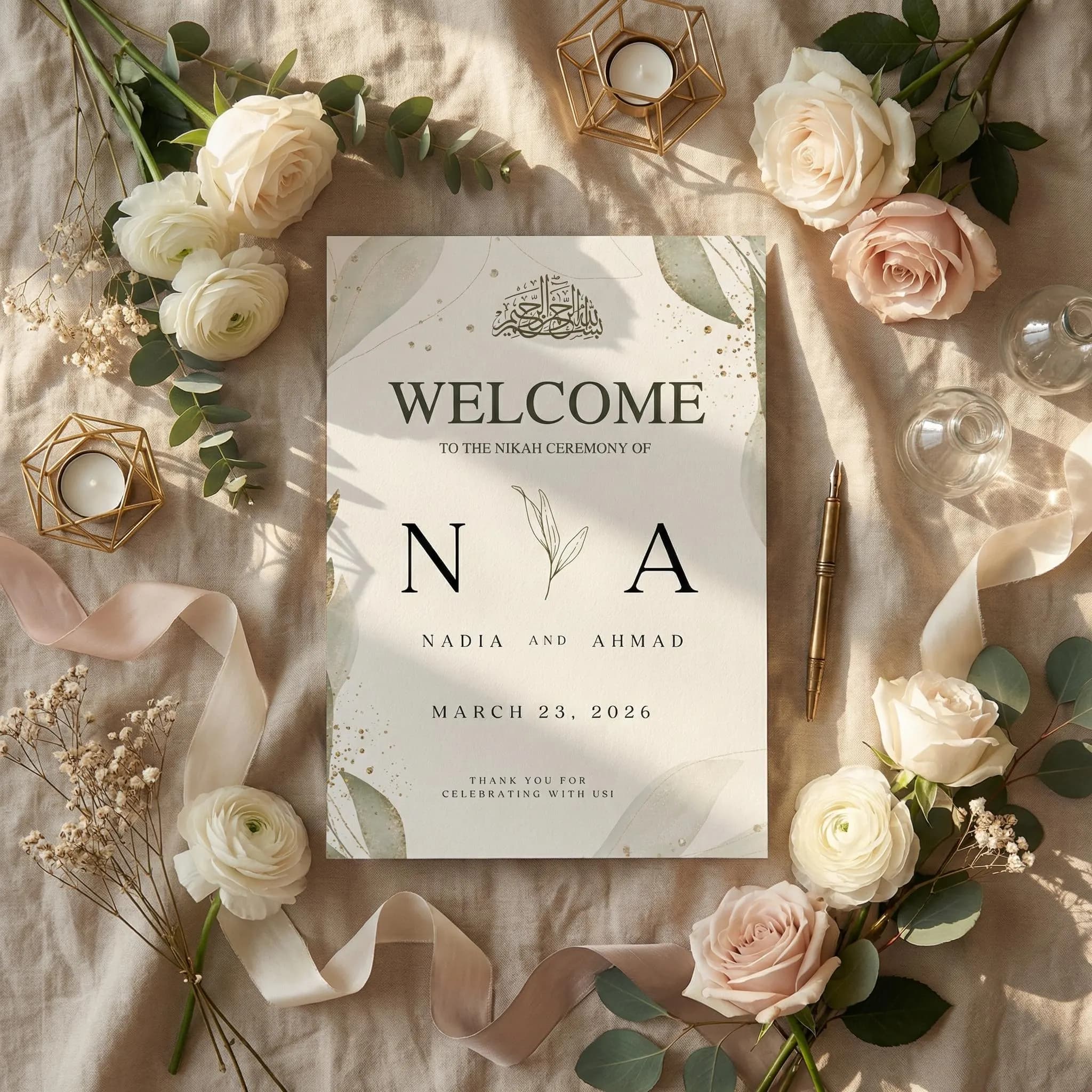 Editable Islamic Nikkah Welcome Board, Muslim Ceremony Entrance Decor, Canva Template - image 3