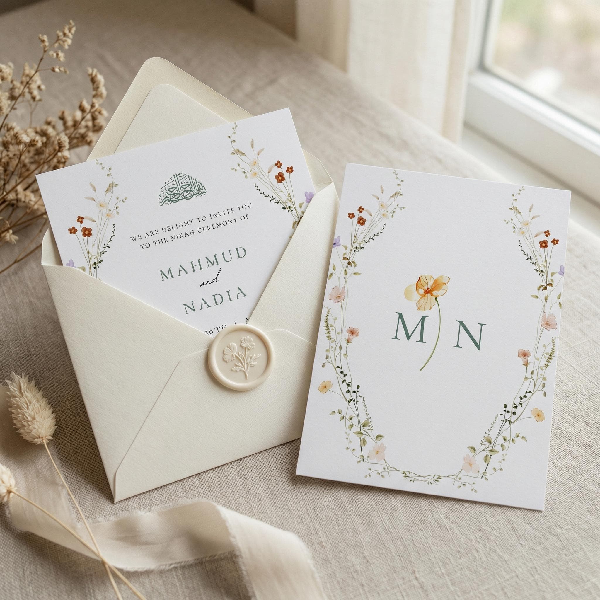 Editable Nikkah Invitation Template, Islamic Wedding Invite, Floral Muslim Canva Card
