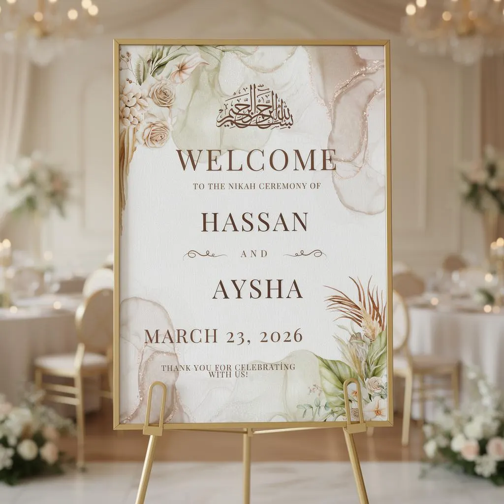 Islamic Wedding Welcome Sign Template Editable Canva Nikkah Entrance Board - image 4