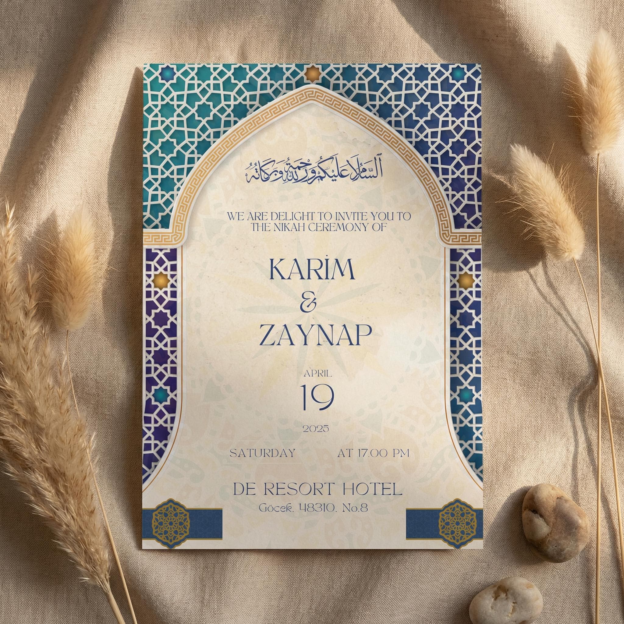 Islamic Nikah Invite Template, Editable Muslim Ceremony Card, Arabic Canva Download - image 2