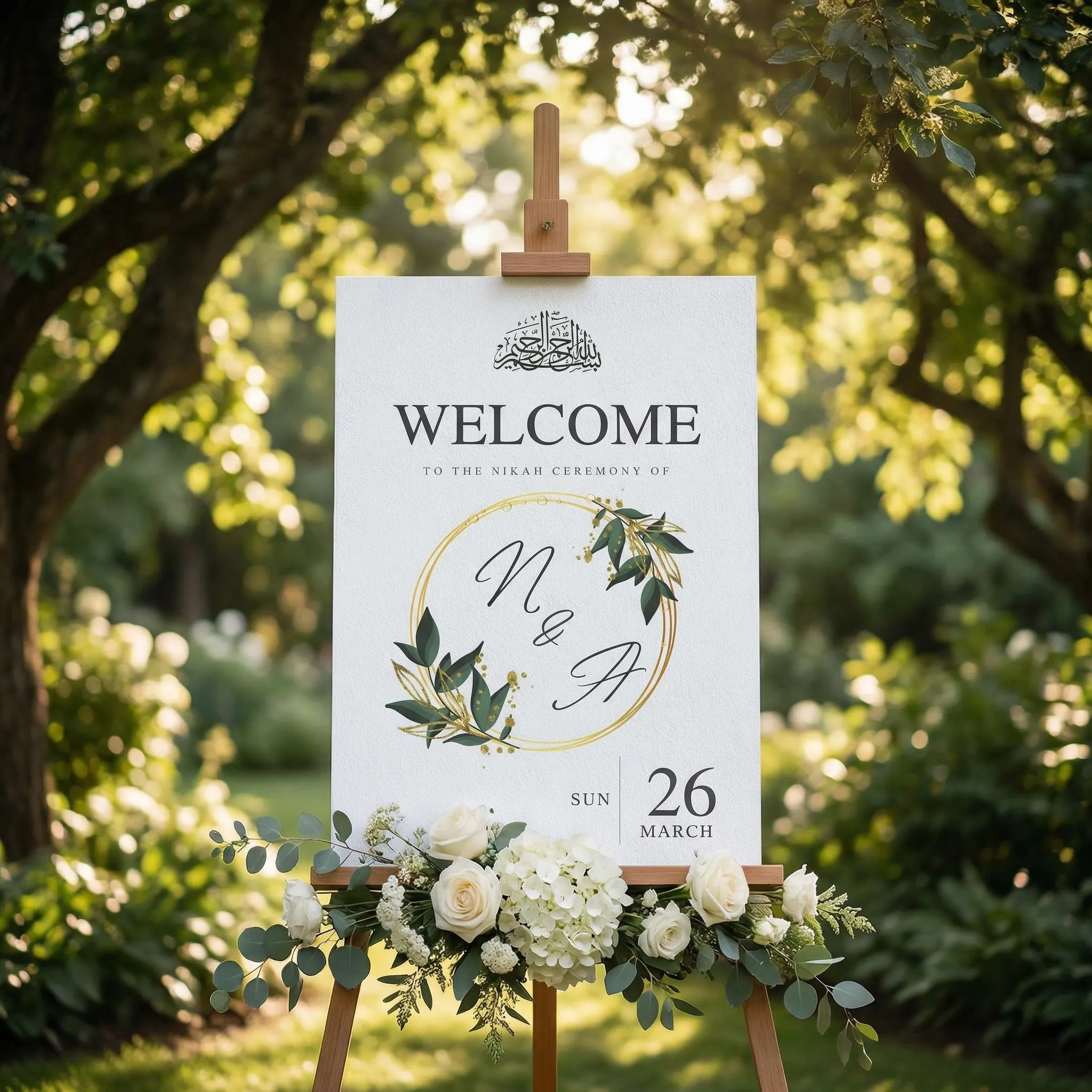 Editable Islamic Nikkah Welcome Sign, Muslim Wedding Entrance Template Canva - image 3