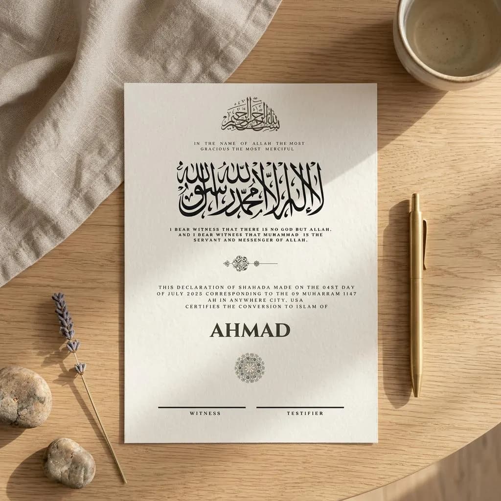 Editable Shahada Certificate Template, Islamic Conversion Printable, Arabic Calligraphy Canva - image 2