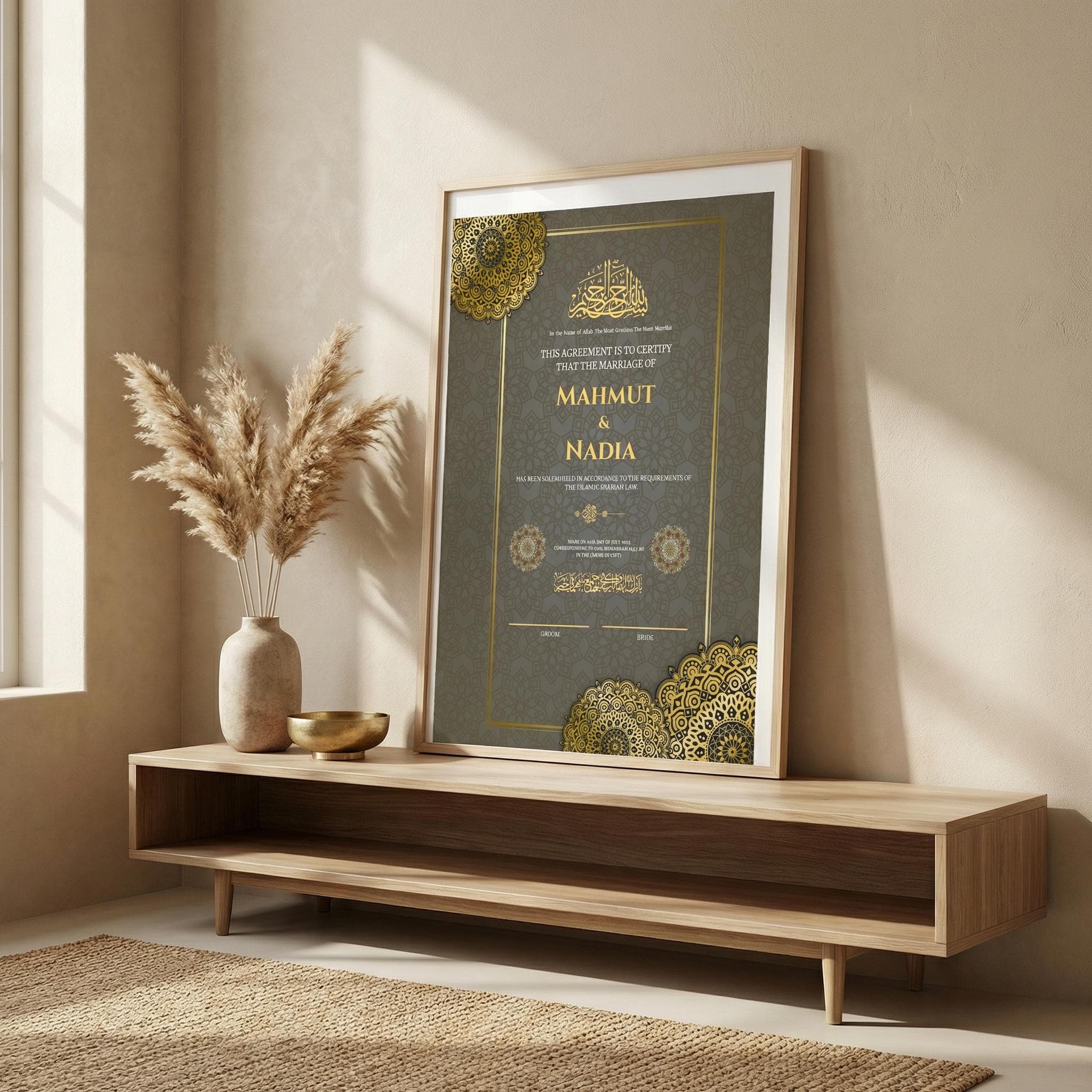 Editable Islamic Nikah Certificate Template, Luxury Muslim Marriage Certificate Canva Download