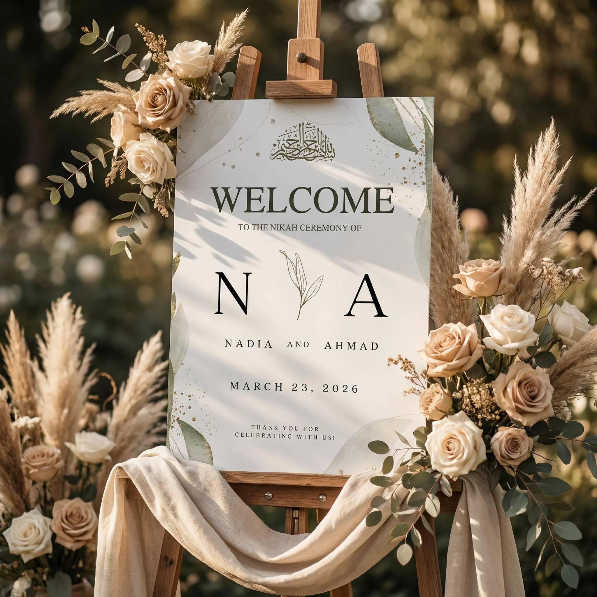 Editable Islamic Nikkah Welcome Board, Muslim Ceremony Entrance Decor, Canva Template