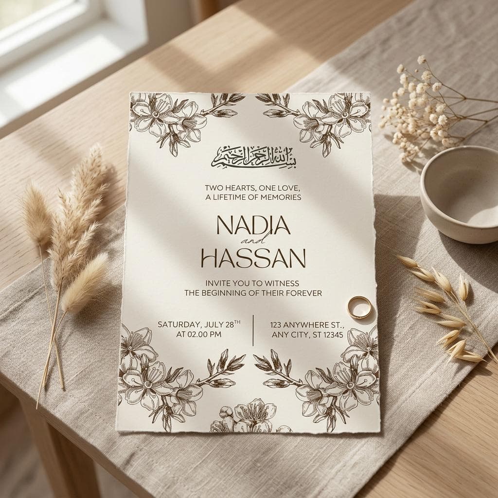 Editable Islamic Nikkah Invitation Template, Elegant Muslim Wedding Invite Canva, Digital Download - image 4