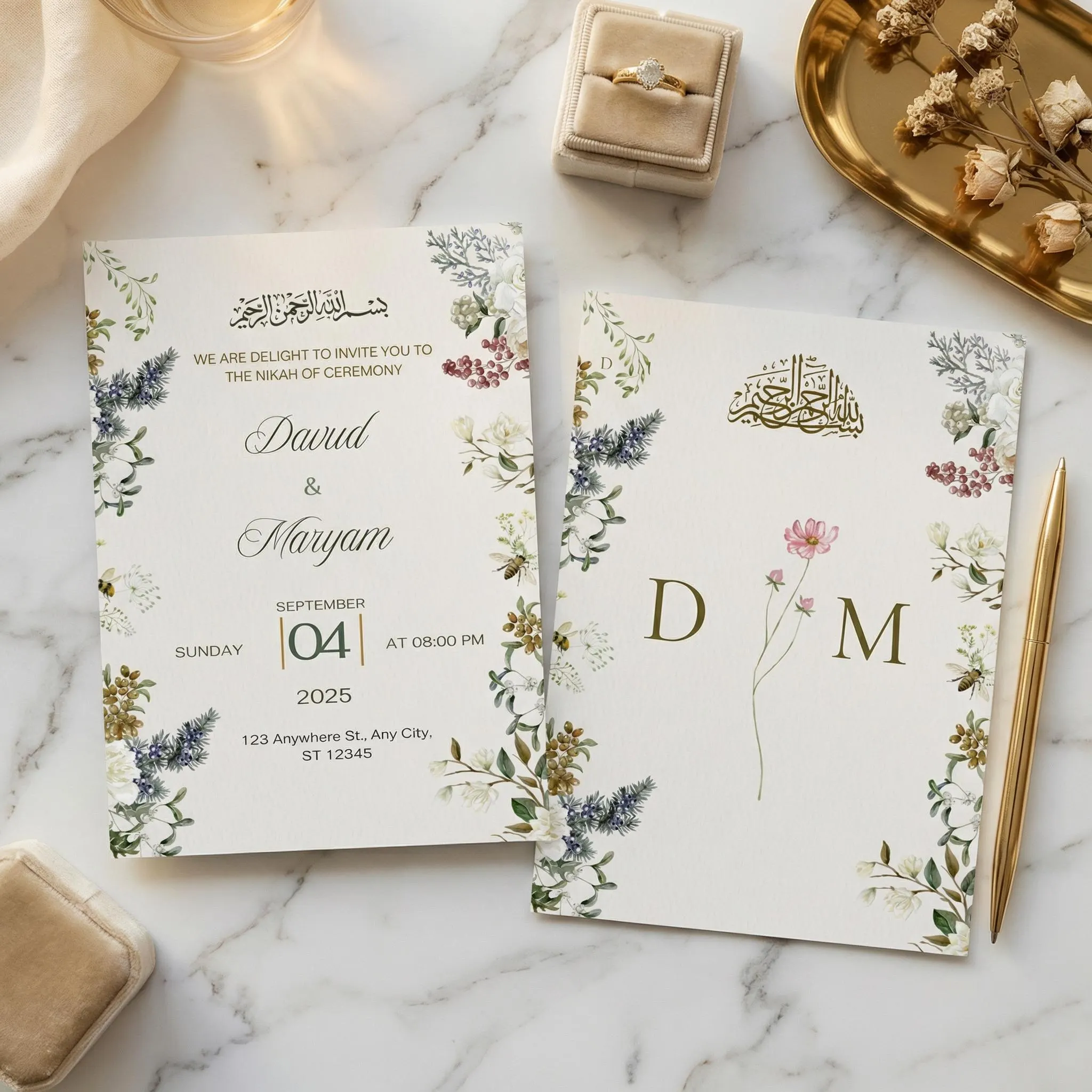 Editable Islamic Wedding Invitation, Nikkah Invitation Template, Muslim Invite, Floral Bismillah Canva Card - image 5