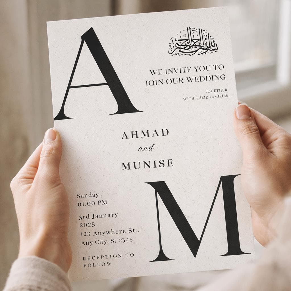 Editable Islamic Wedding Invitation Template, Modern Nikkah Invite, Minimal Muslim Wedding Canva Card - image 3
