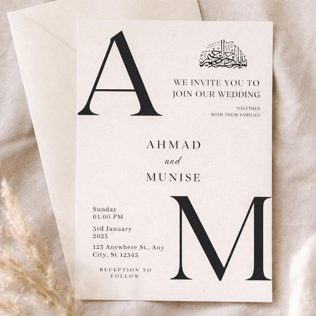 Editable Islamic Wedding Invitation Template, Modern Nikkah Invite, Minimal Muslim Wedding Canva Card - image 5