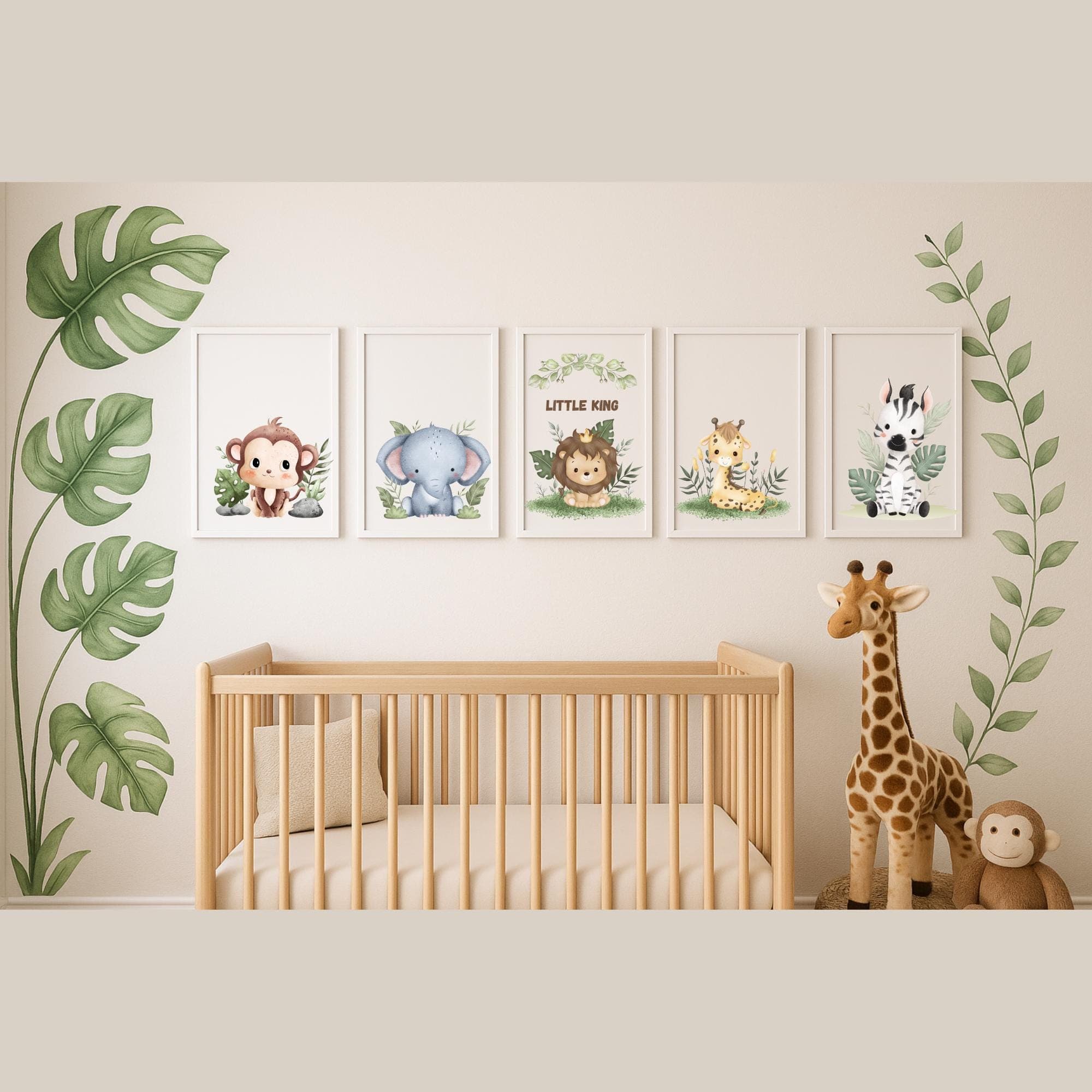 Safari Jungle Nursery Wall Art – Baby Animal Prints Set of 5, Digital Download – Little King Lion – Gender Neutral Baby Room Decor, Nursery