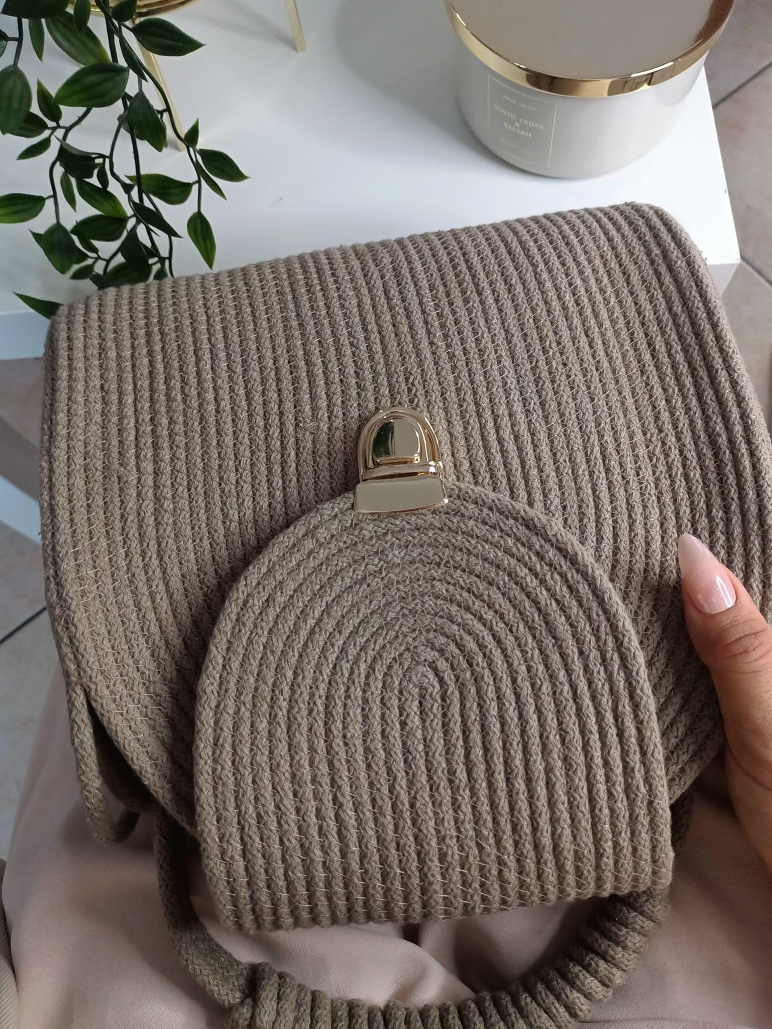 Handmade Rope Bag – Cotton Cord Handbag with Gold Clasp – Elegant Woven Purse – Boho Chic Crossbody –  Gift for Her , Cord bag, Desert color - image 4