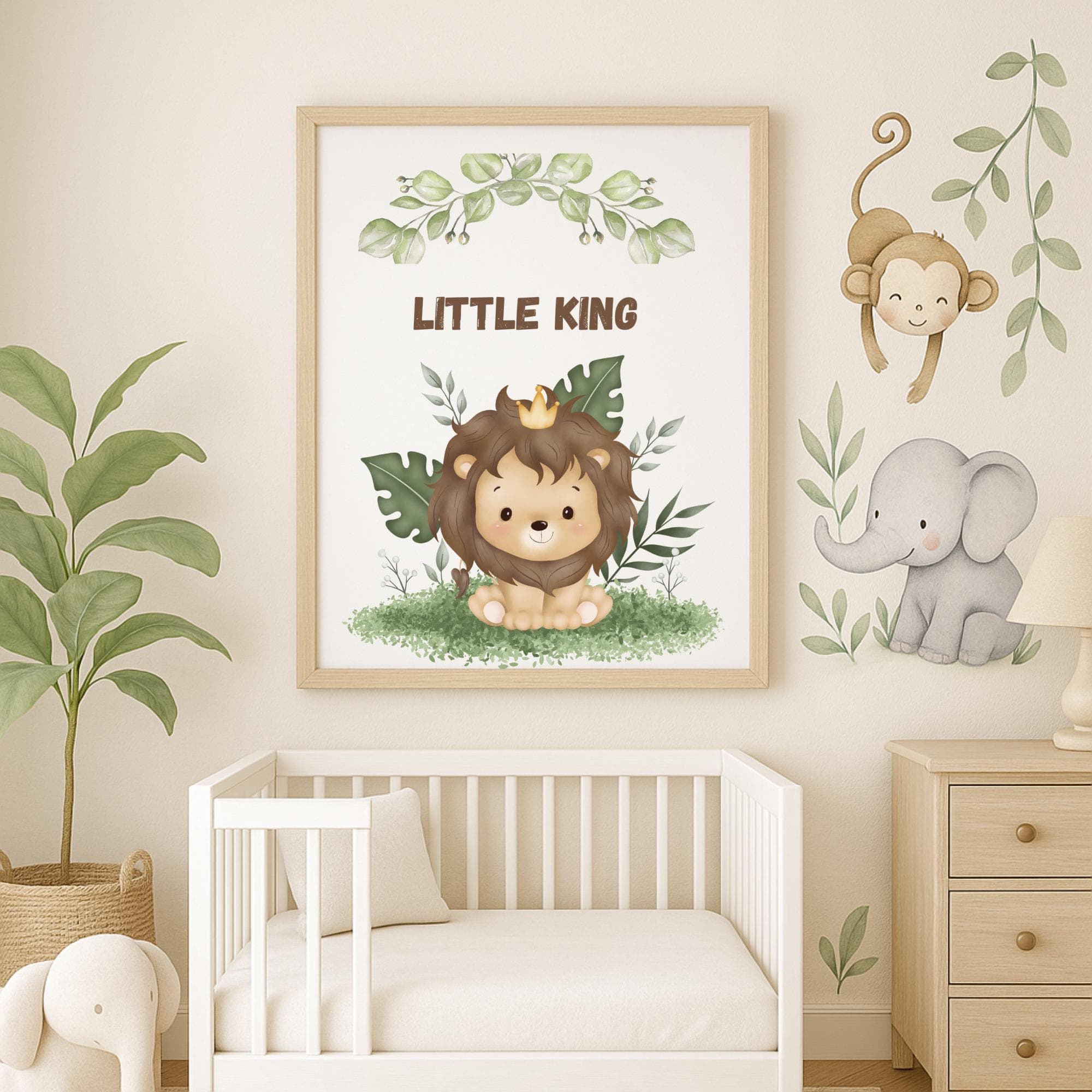 Safari Jungle Nursery Wall Art – Baby Animal Prints Set of 5, Digital Download – Little King Lion – Gender Neutral Baby Room Decor, Nursery - image 4