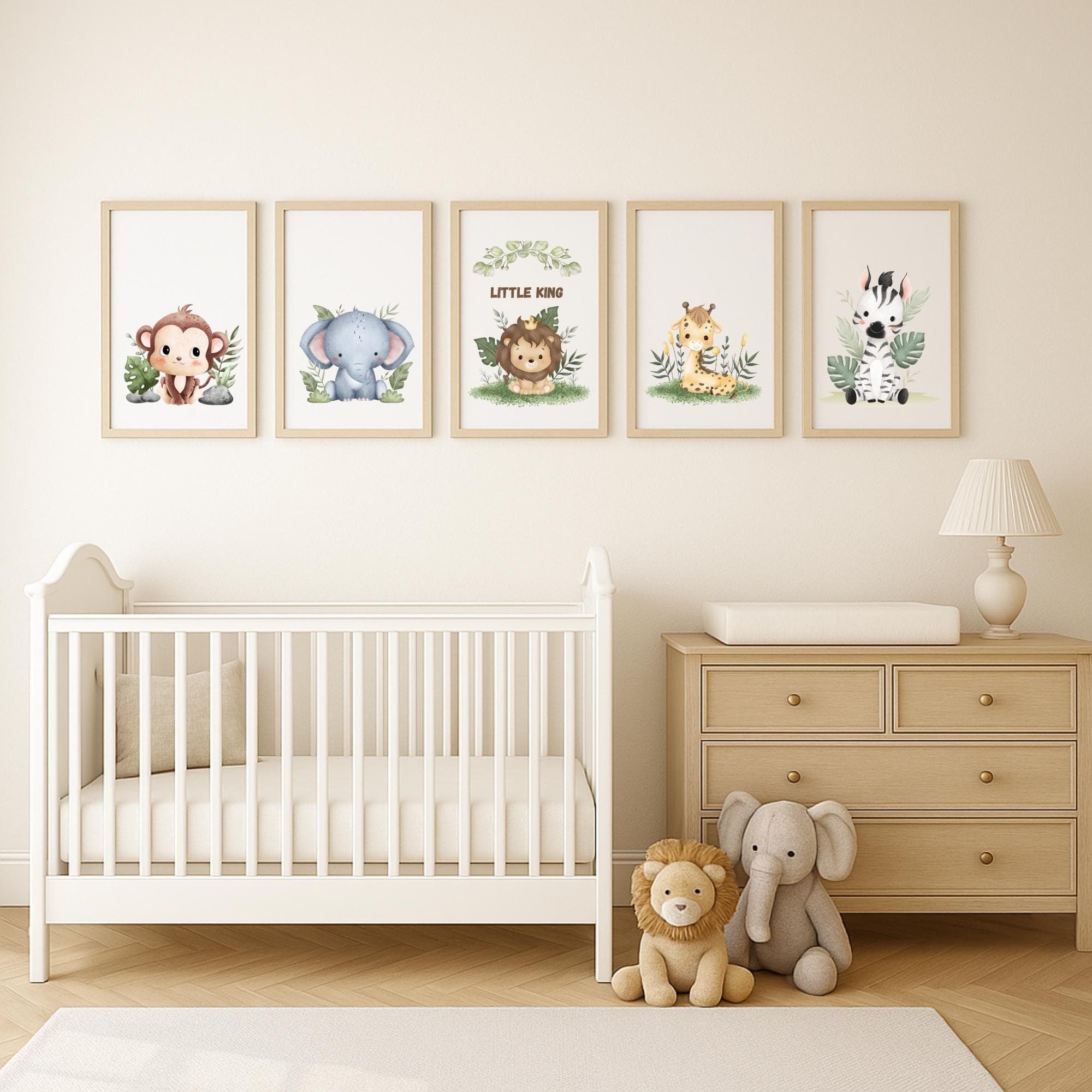 Safari Jungle Nursery Wall Art – Baby Animal Prints Set of 5, Digital Download – Little King Lion – Gender Neutral Baby Room Decor, Nursery - image 3